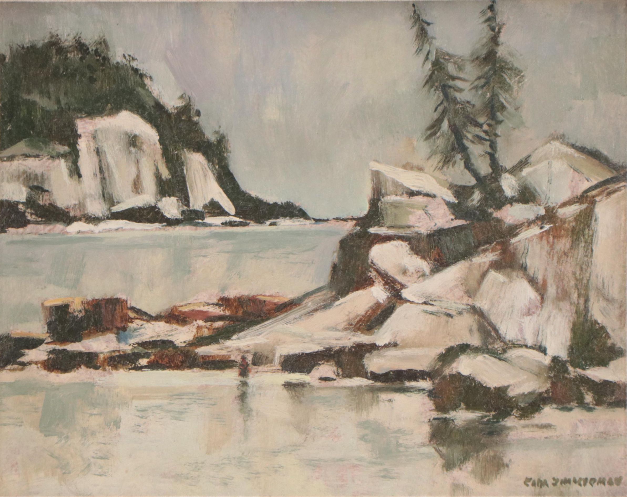 Carl Zimmerman Landscape Oil Painting of Rocky Coastline, Mid-20th Century