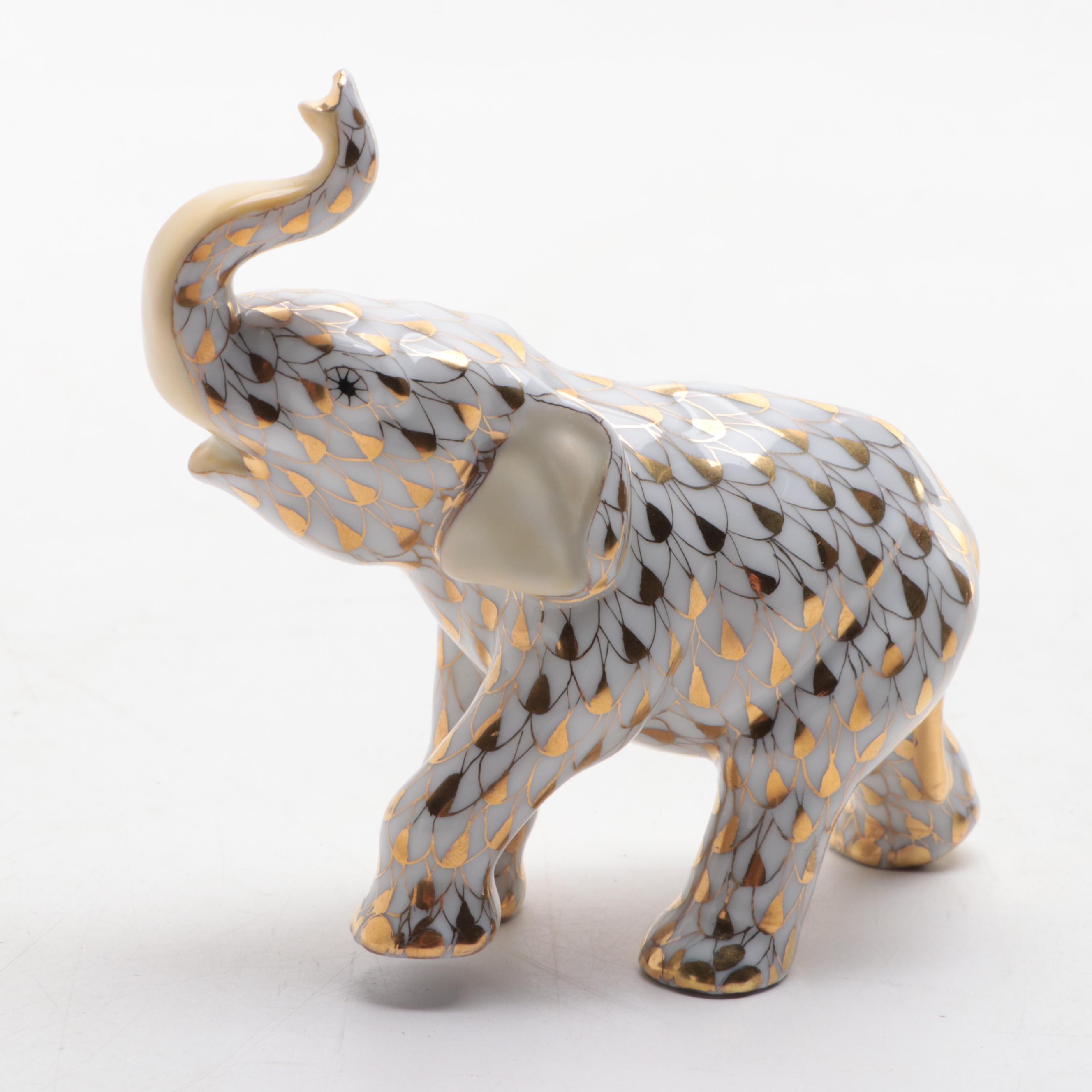 Herend Guild 175th Anniversary Gold Fishnet "Baby Asian Elephant" Figurine, 2001