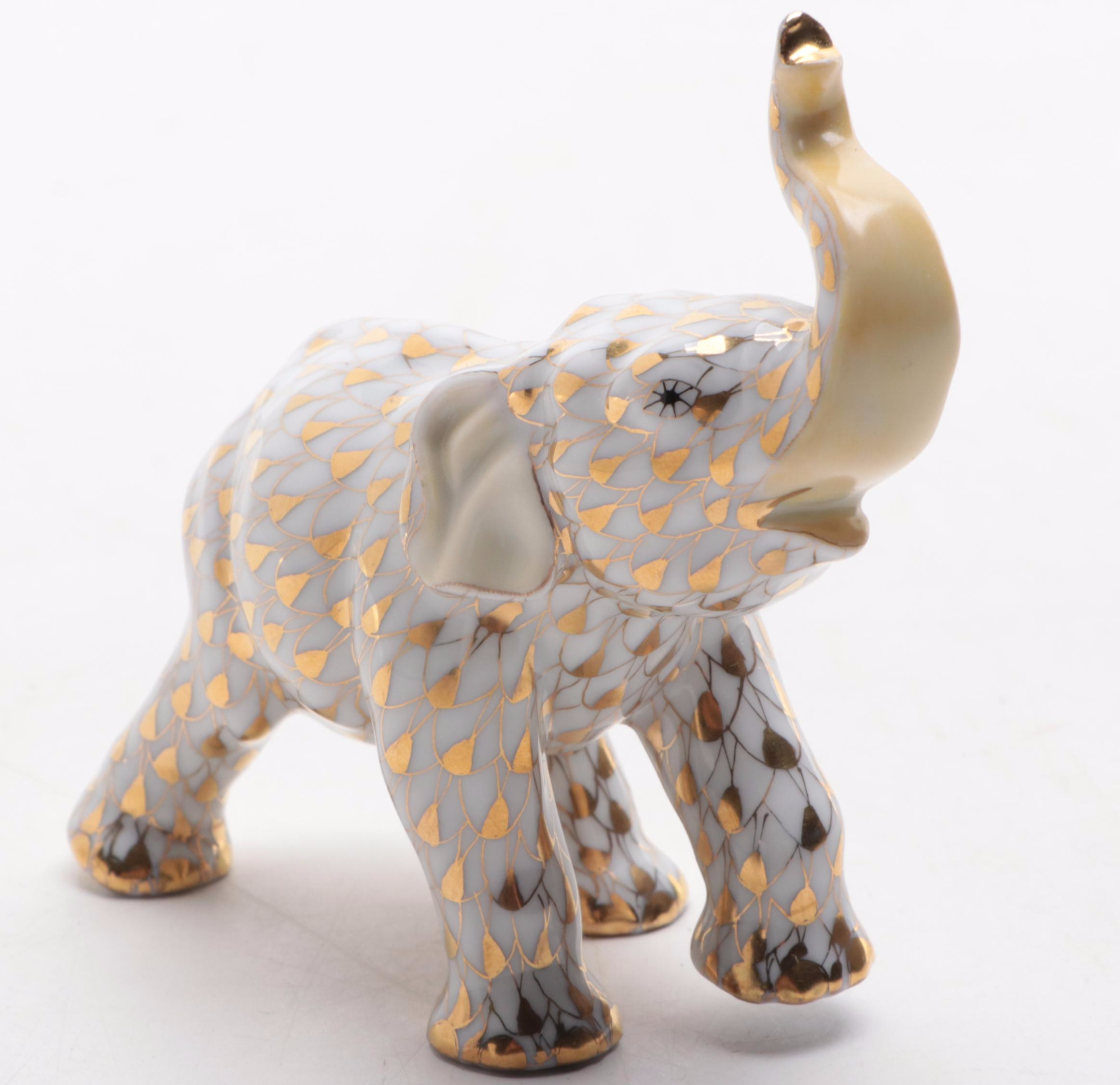Herend Guild 175th Anniversary Gold Fishnet "Baby Asian Elephant" Figurine, 2001
