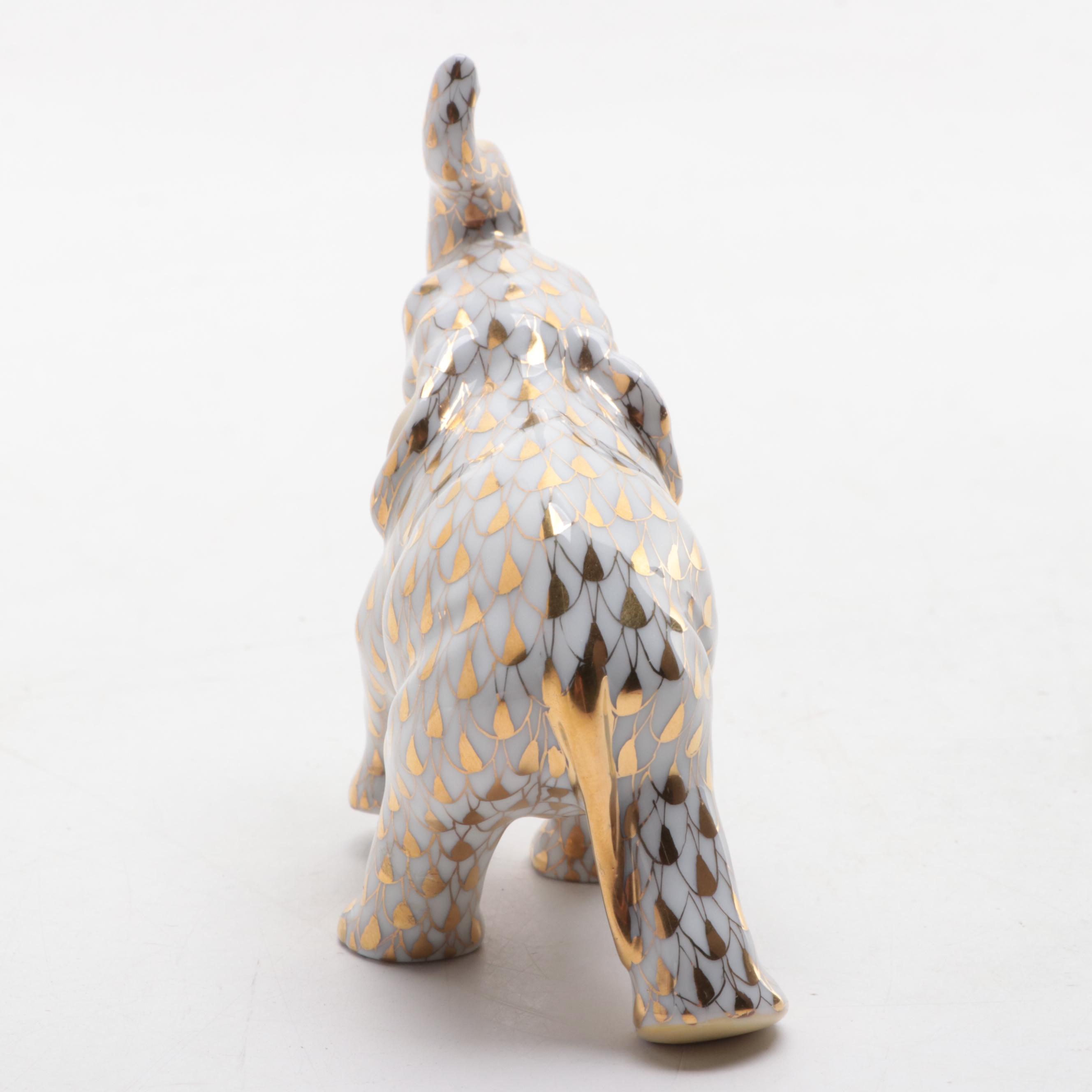 Herend Guild 175th Anniversary Gold Fishnet "Baby Asian Elephant" Figurine, 2001