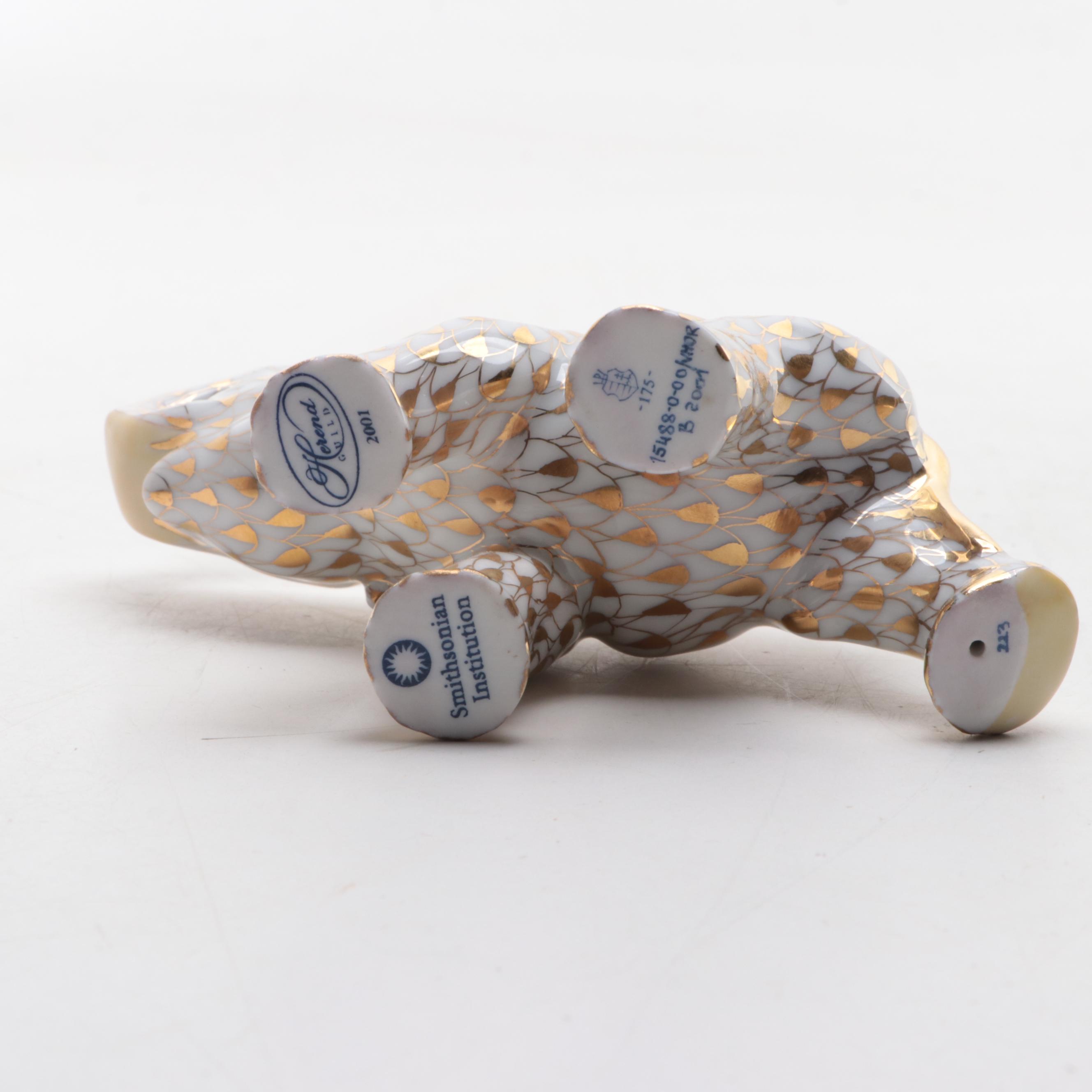 Herend Guild 175th Anniversary Gold Fishnet "Baby Asian Elephant" Figurine, 2001