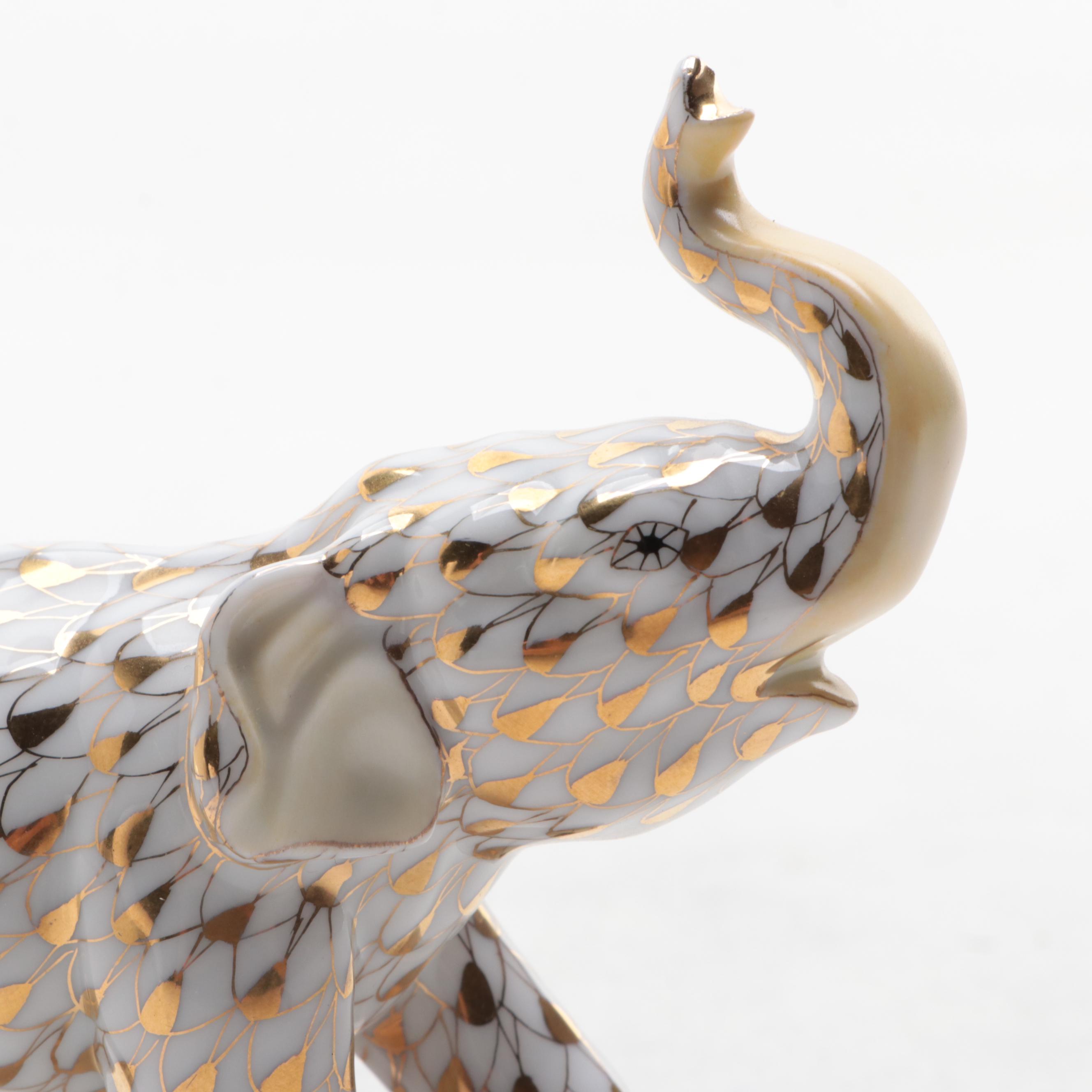Herend Guild 175th Anniversary Gold Fishnet "Baby Asian Elephant" Figurine, 2001