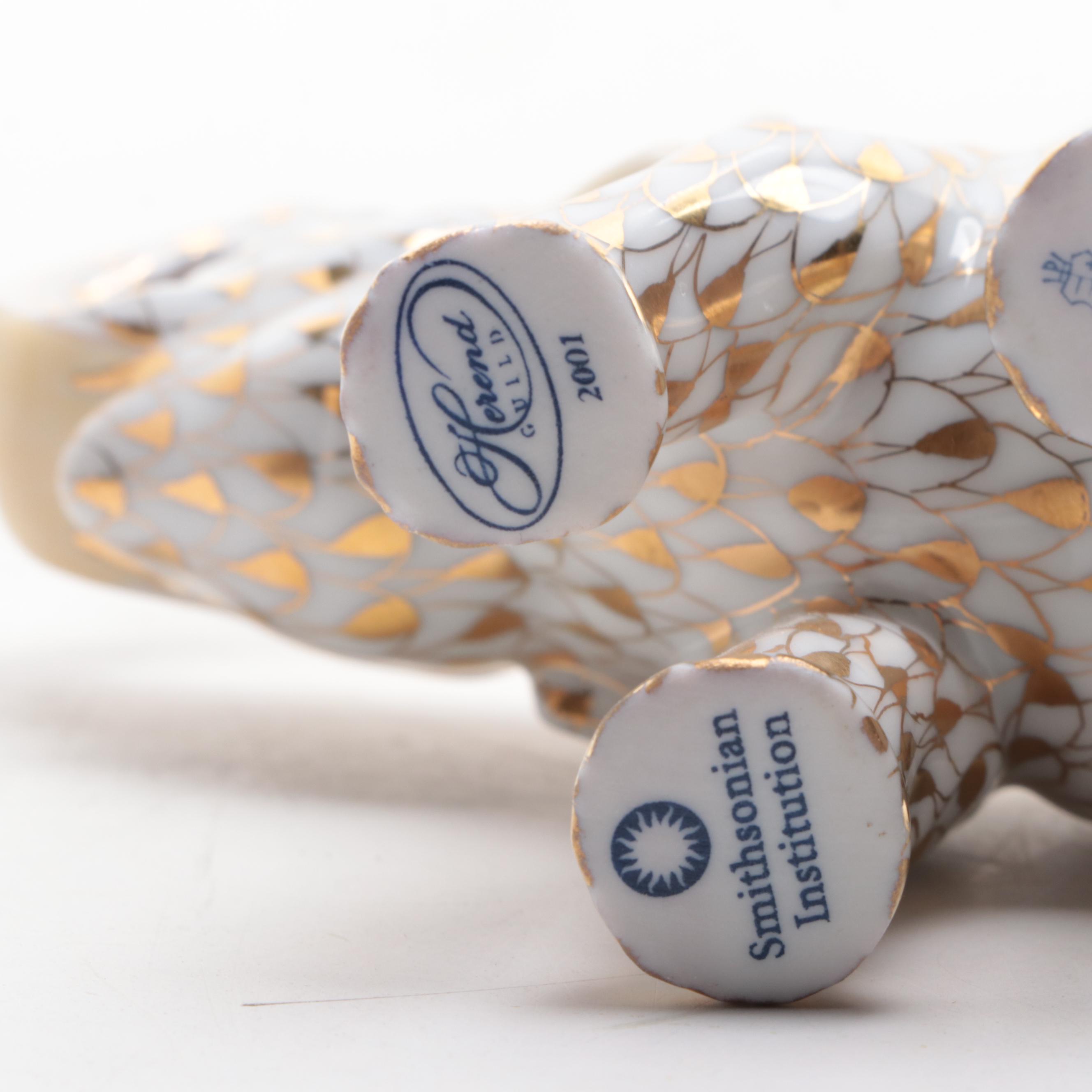 Herend Guild 175th Anniversary Gold Fishnet "Baby Asian Elephant" Figurine, 2001