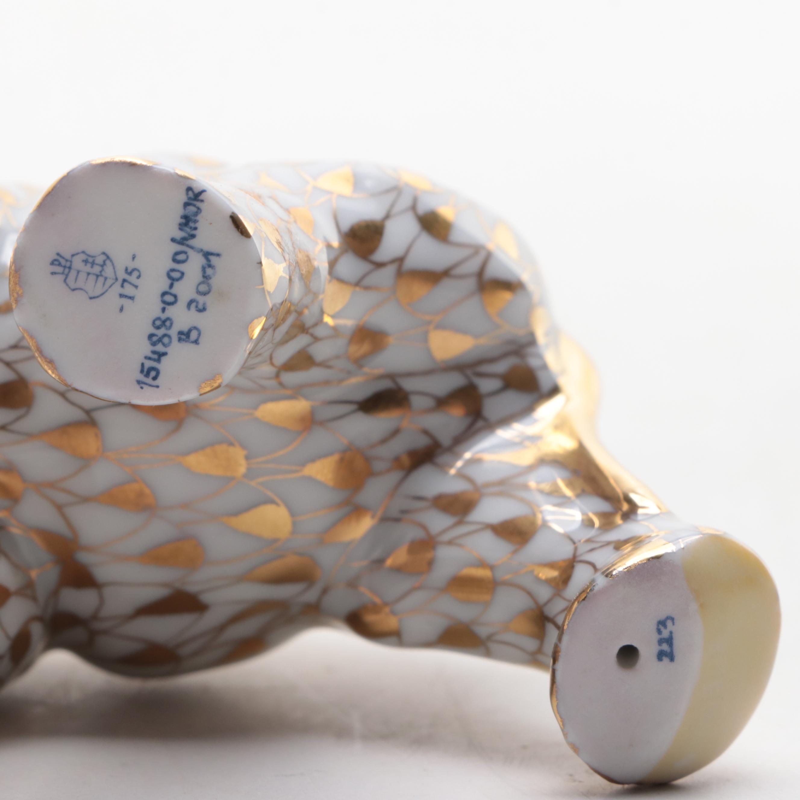 Herend Guild 175th Anniversary Gold Fishnet "Baby Asian Elephant" Figurine, 2001