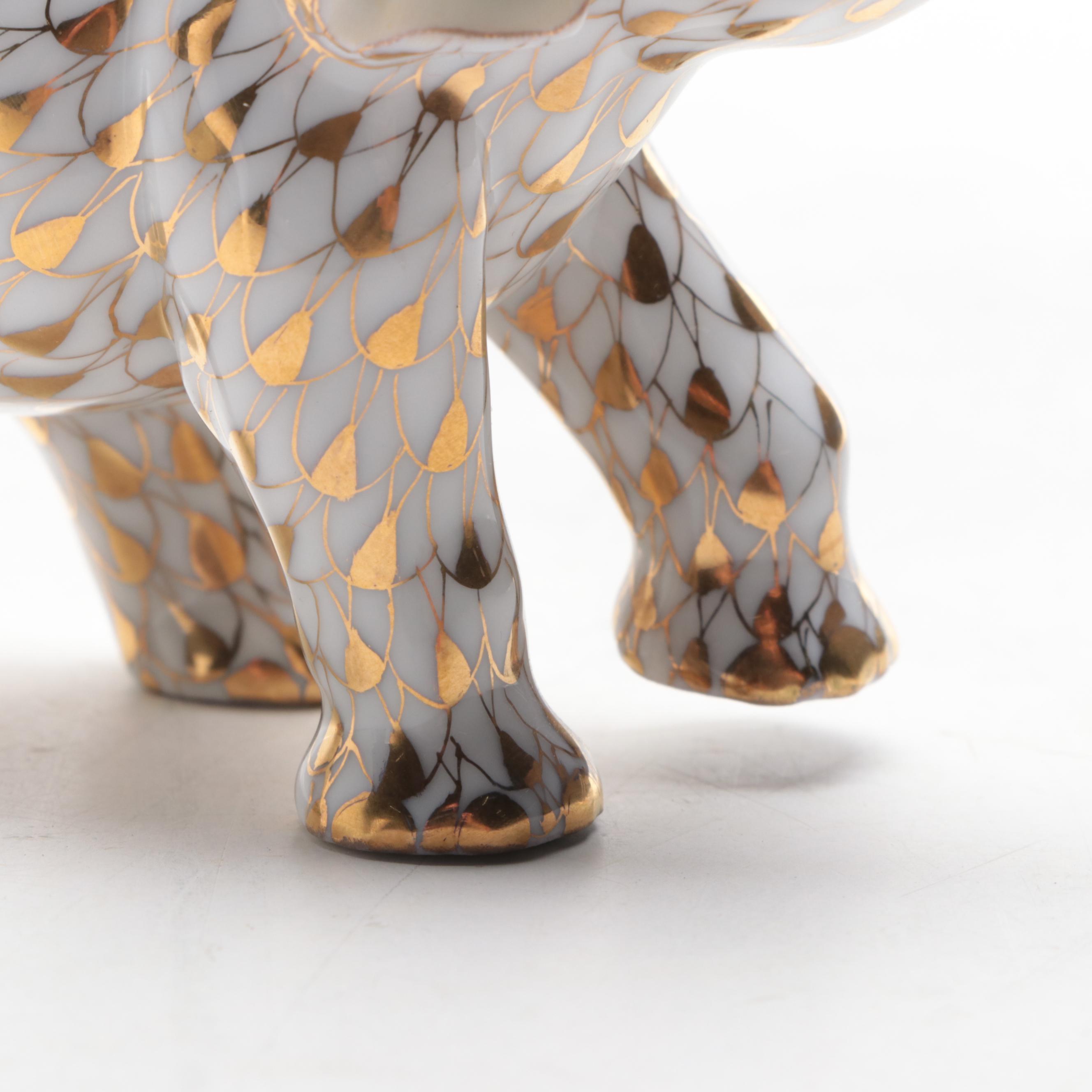 Herend Guild 175th Anniversary Gold Fishnet "Baby Asian Elephant" Figurine, 2001