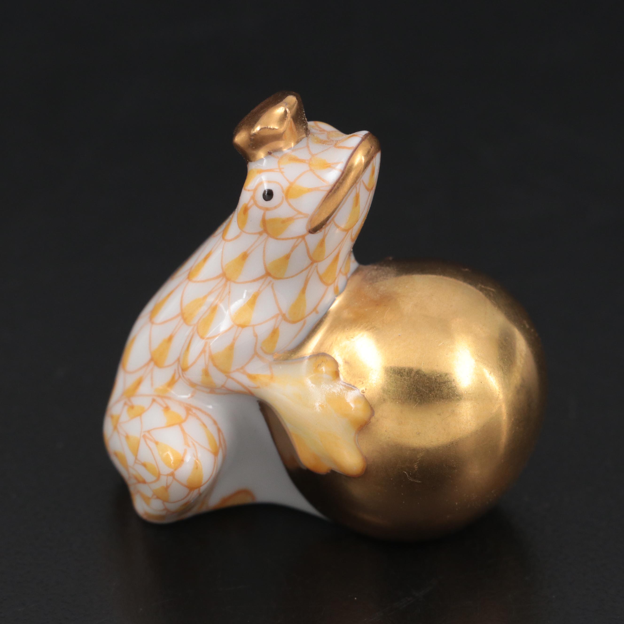 Herend Hand-Painted Porcelain Bell, Frog and Triangular Box