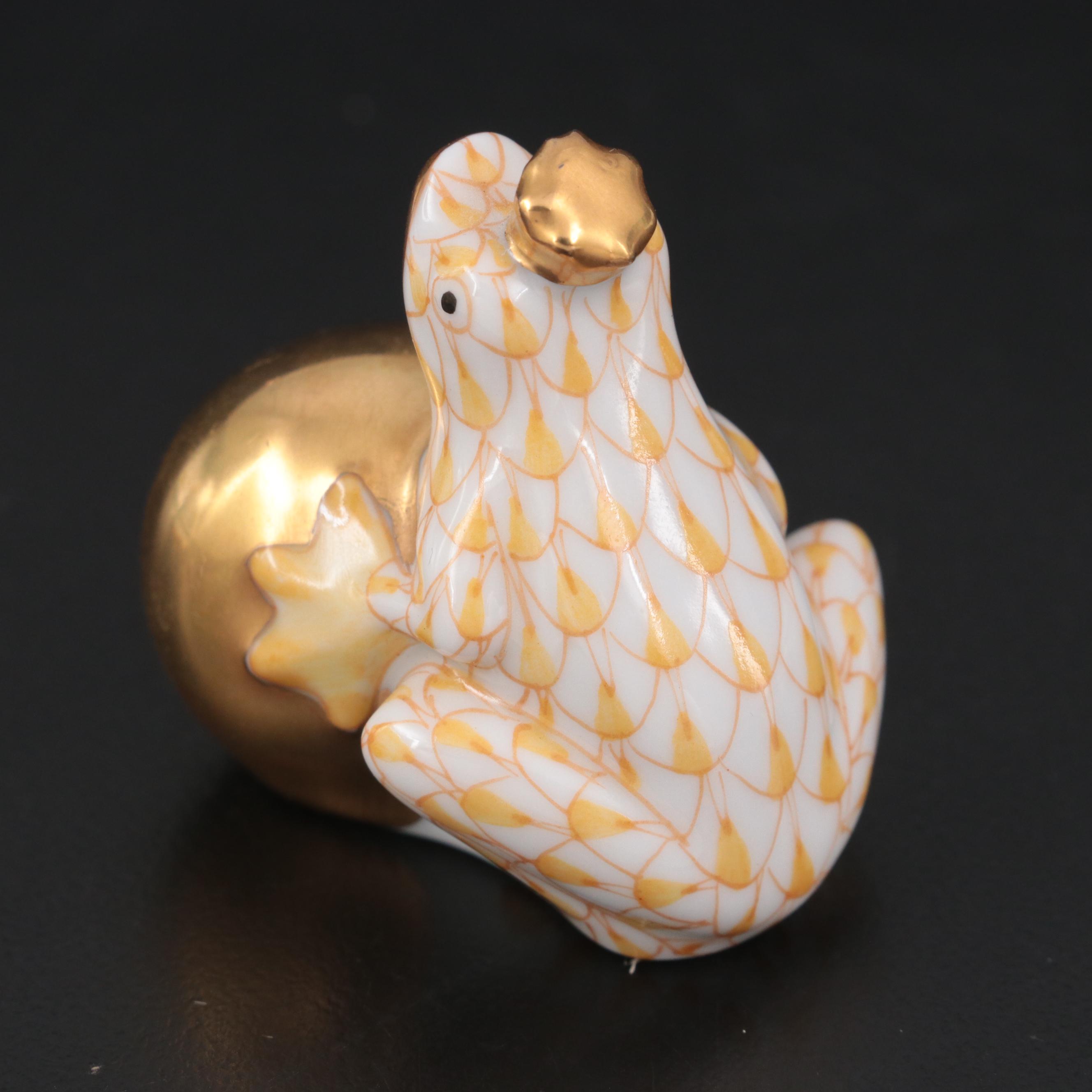 Herend Hand-Painted Porcelain Bell, Frog and Triangular Box