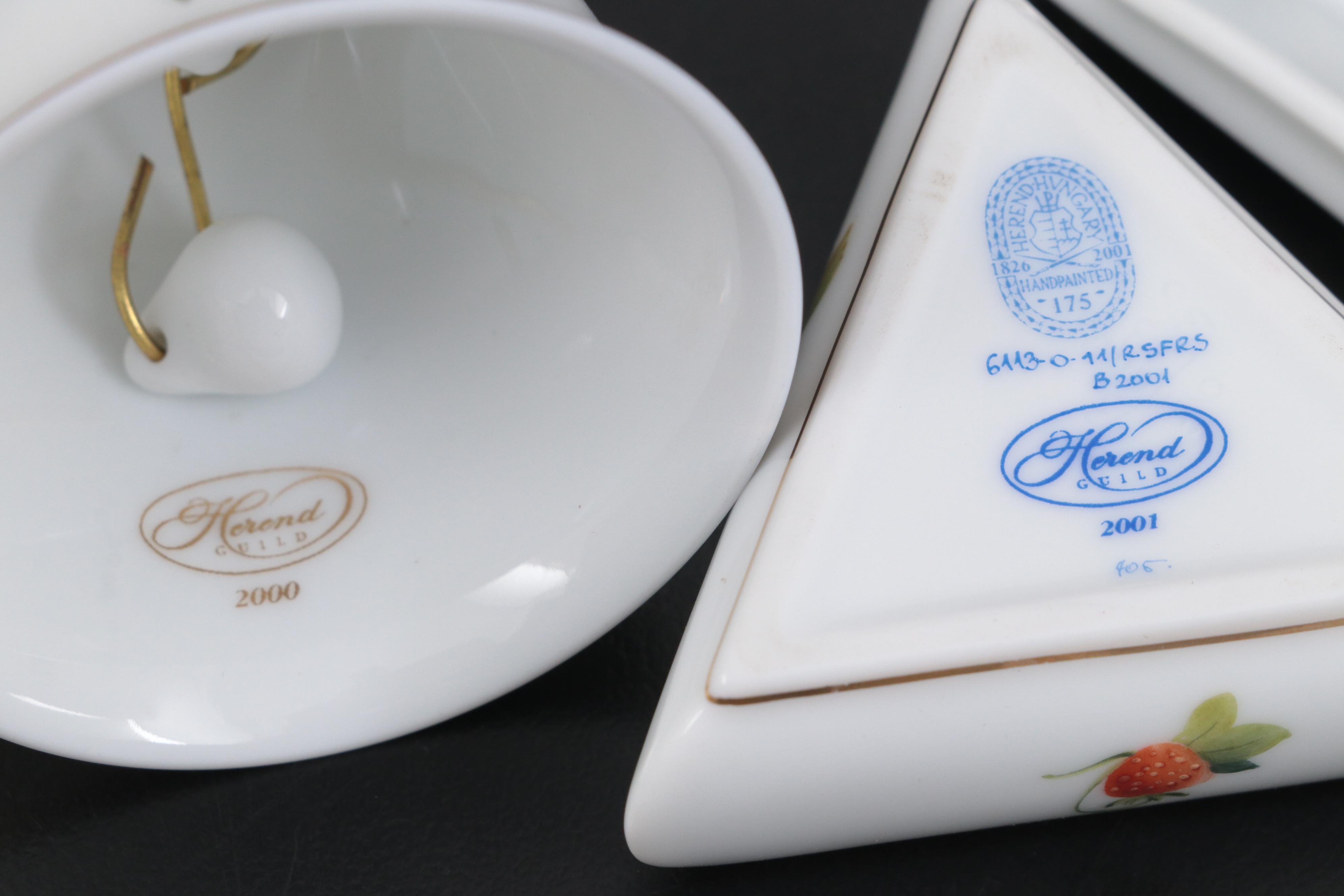 Herend Hand-Painted Porcelain Bell, Frog and Triangular Box