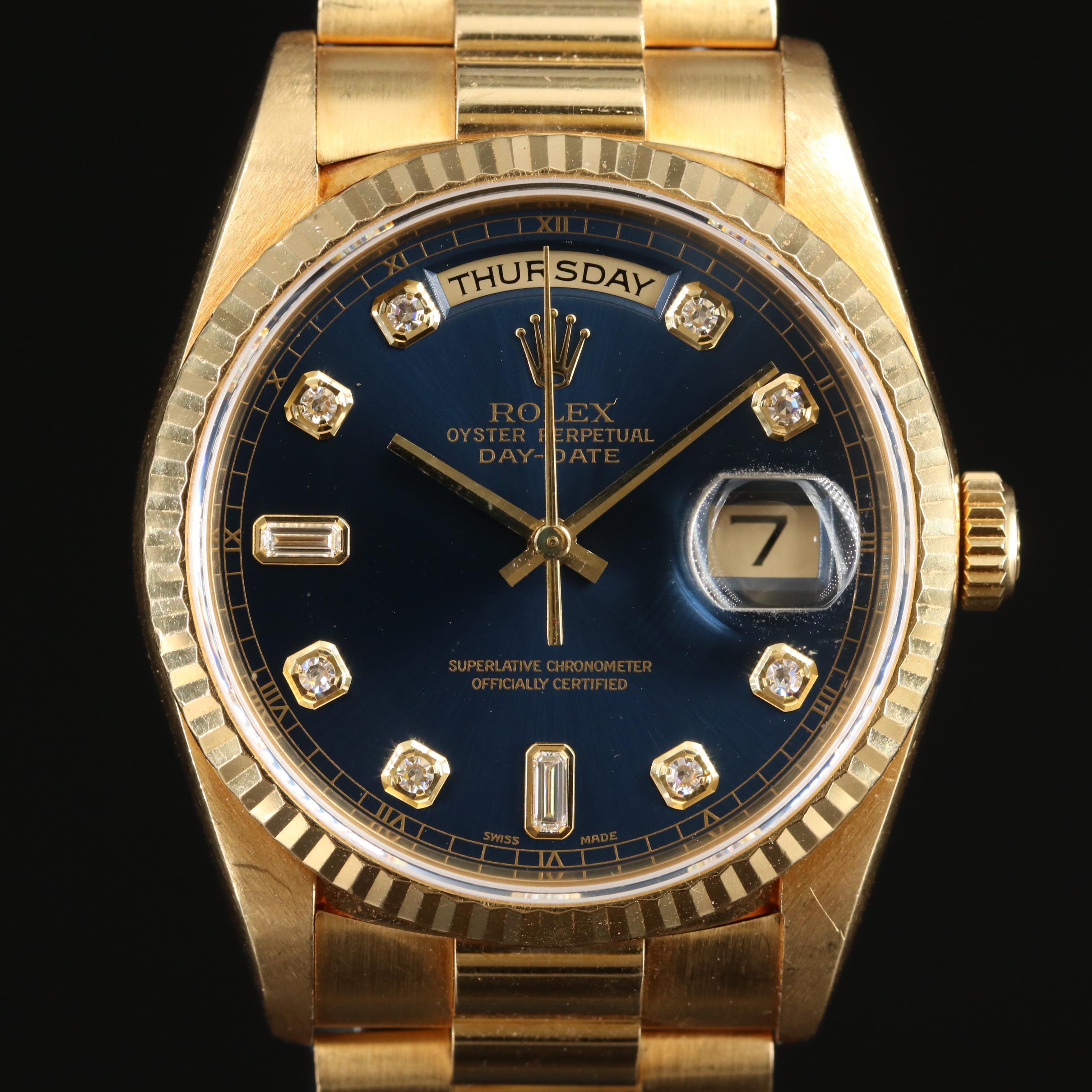 18K Rolex Day-Date Factory Diamond Dial President Watch