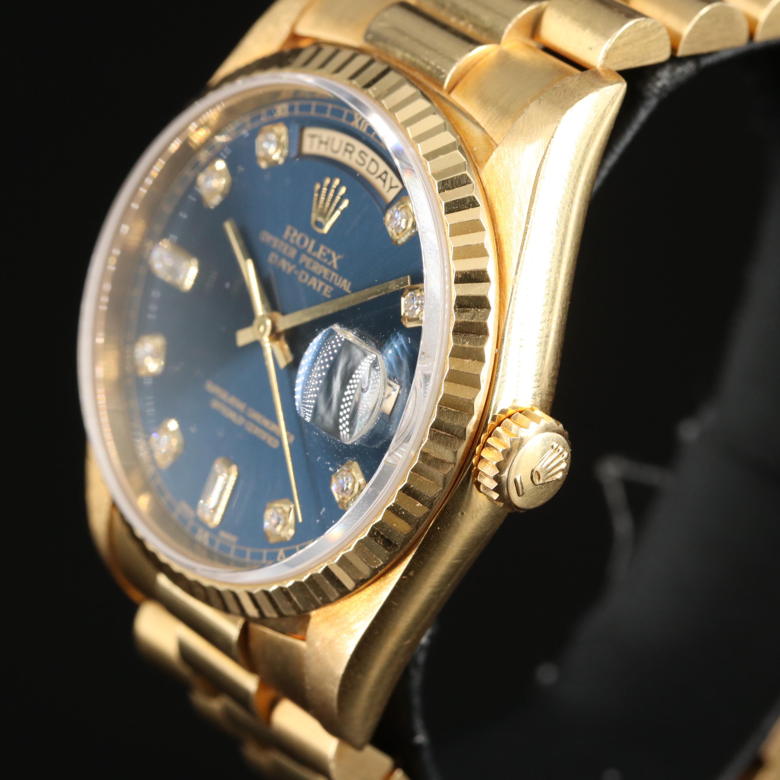 18K Rolex Day-Date Factory Diamond Dial President Watch