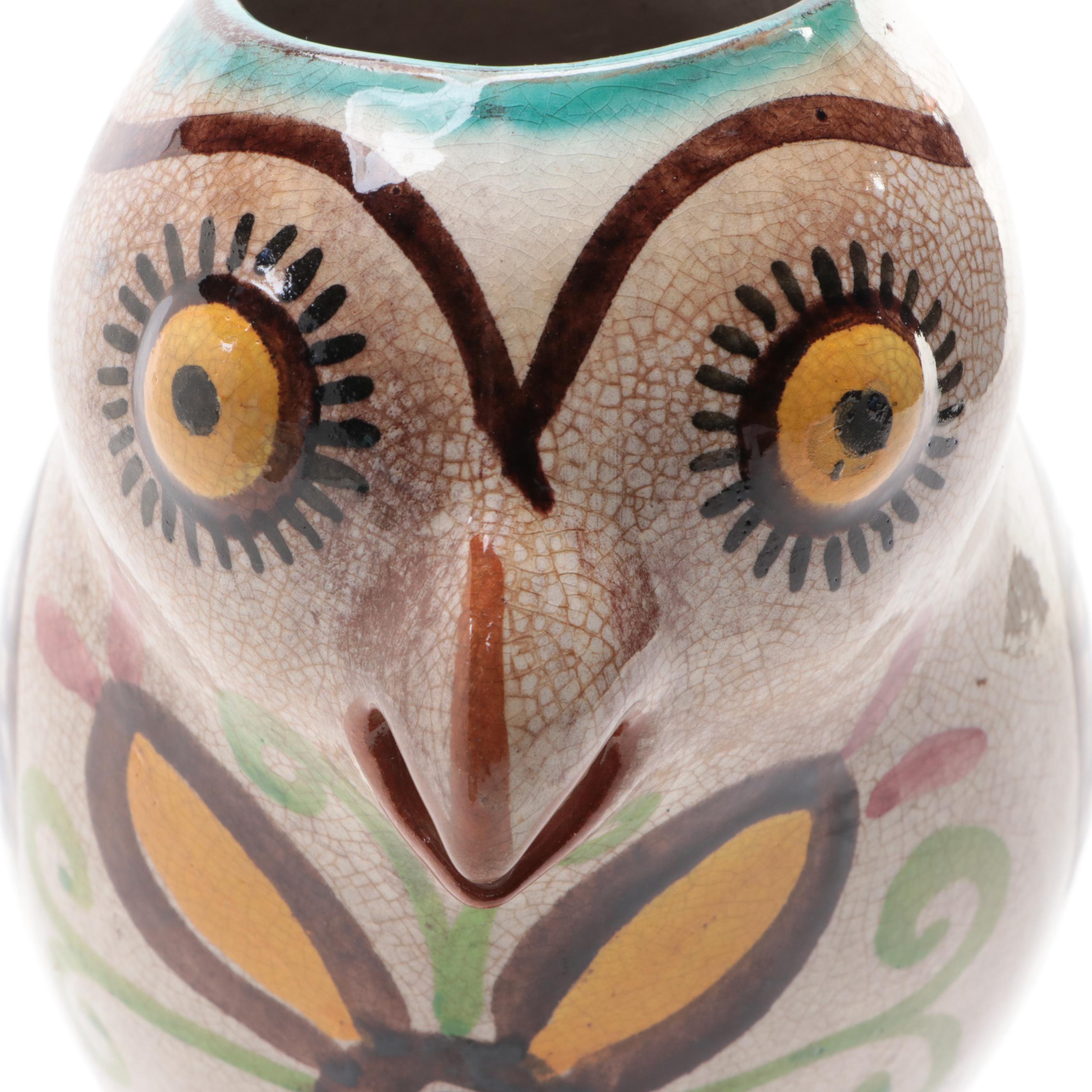 Handcrafted Art Pottery Bowls with Greek Molded Ceramic Owl Pitcher