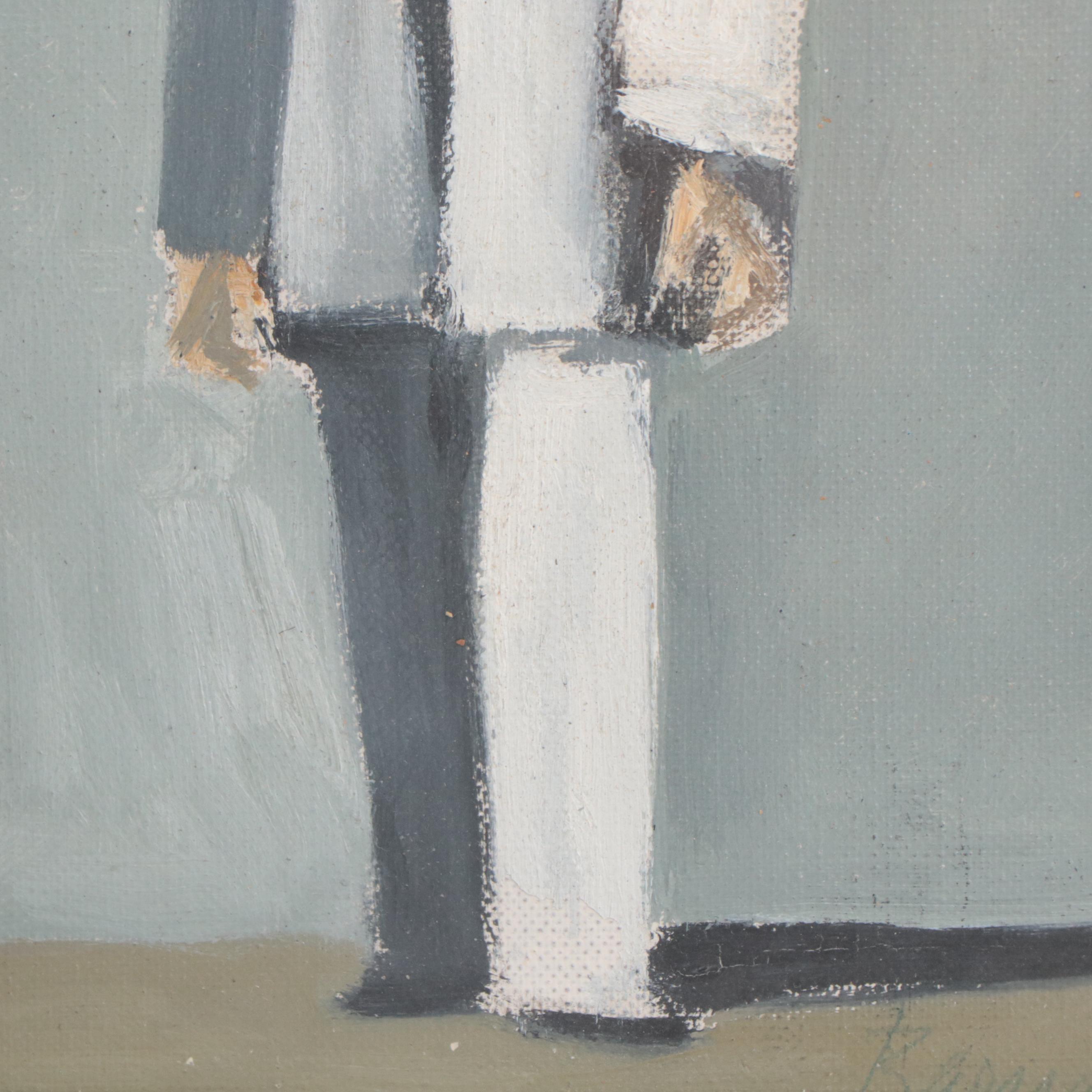 Duilio Barnabè Abstracted Oil Painting of Anonymous Figure in Suit