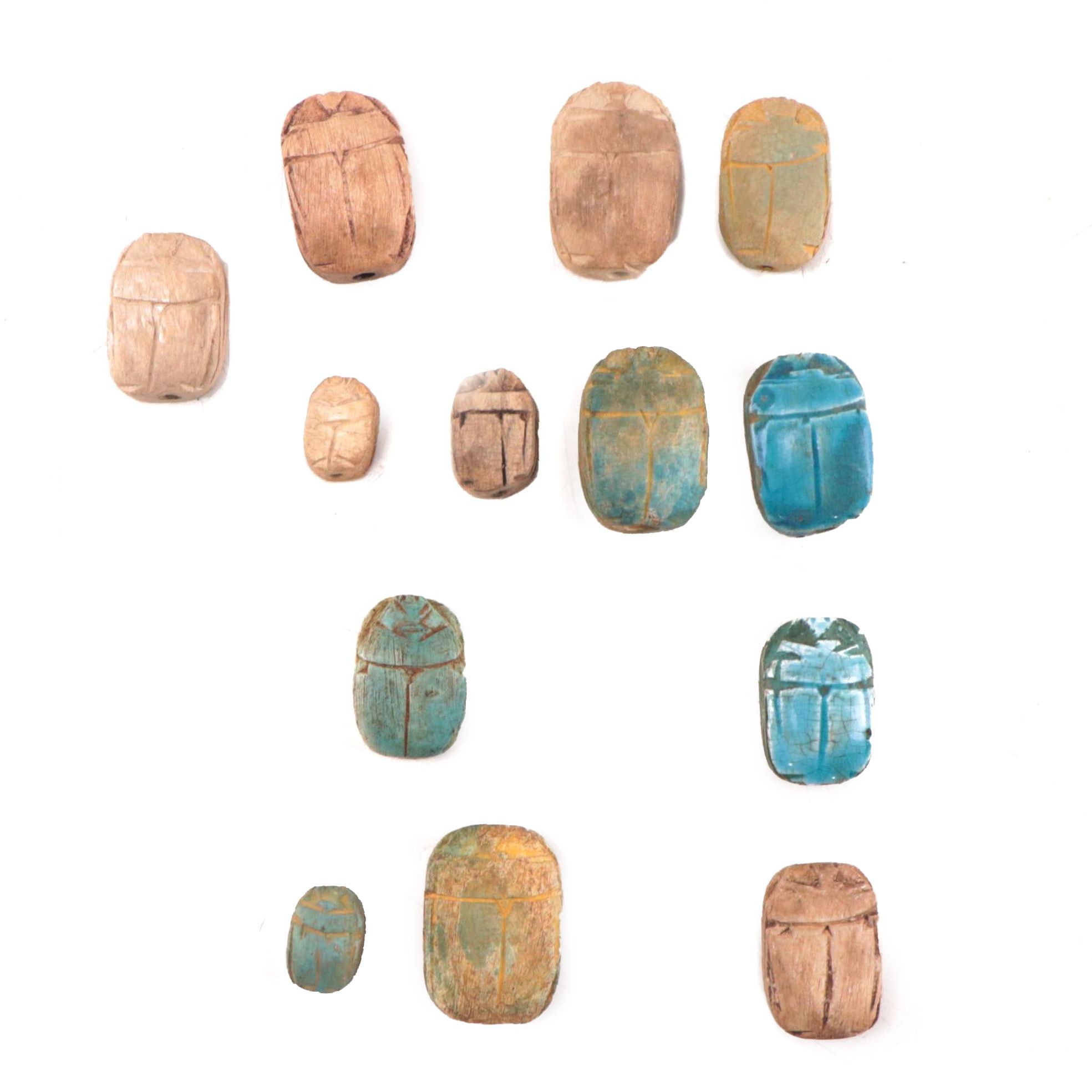 Ancient Egyptian Glazed Ceramic Scarab Amulets, 700-30 B.C.