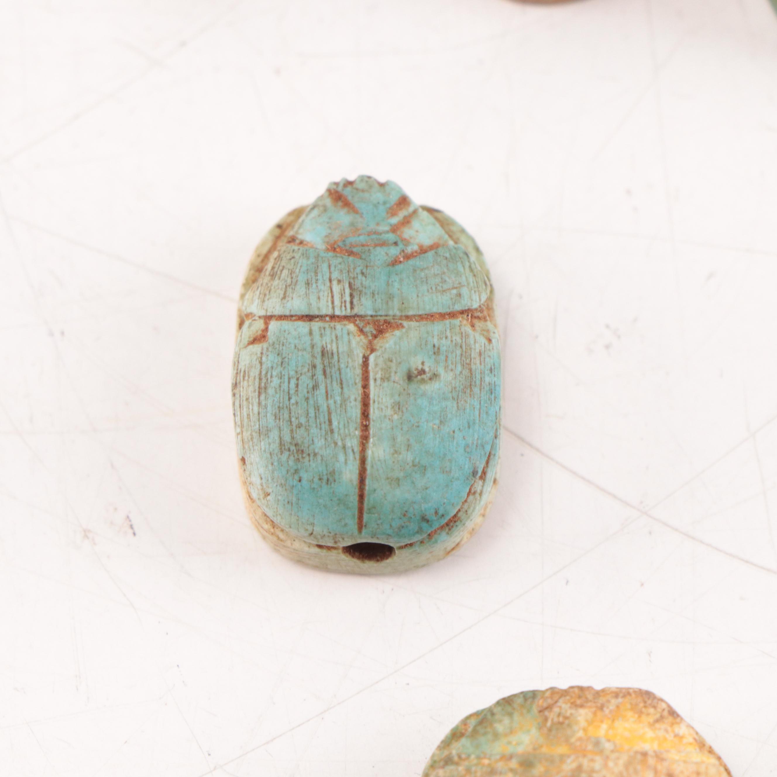 Ancient Egyptian Glazed Ceramic Scarab Amulets, 700-30 B.C.