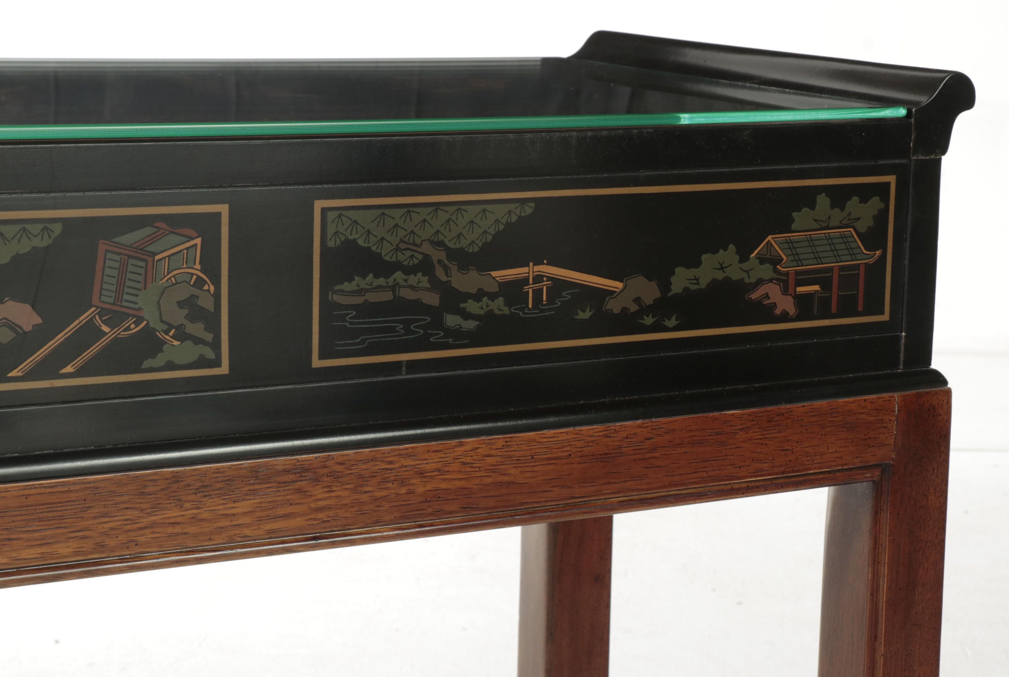 Drexel "Et Cetera" Hardwood, Chinoiserie-Decorated and Glass Top Console Table