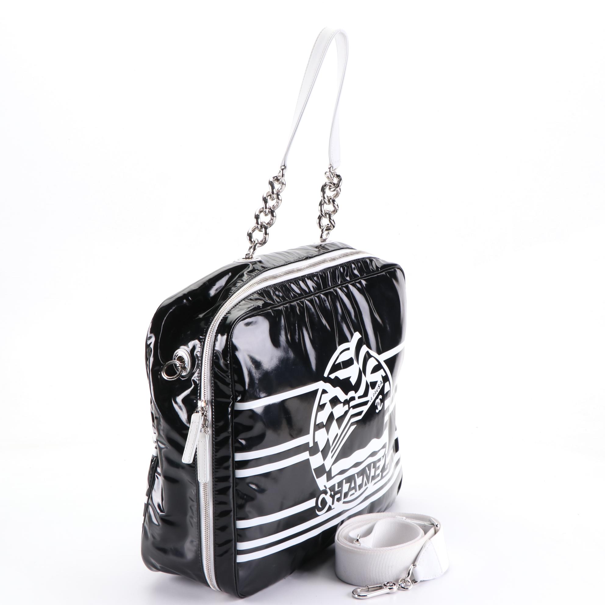Chanel La Pausa Bay Large Camera Bag in Black/White Vinyl