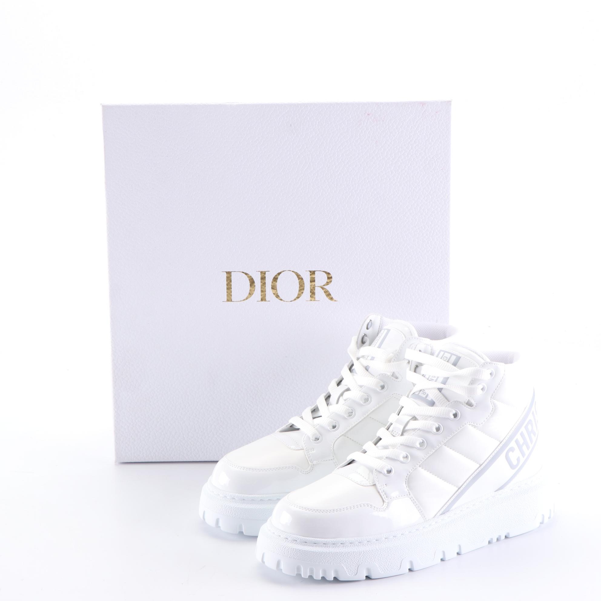 Christian Dior D-Player Sneakers in Quilted Nylon/Patent Leather with Box