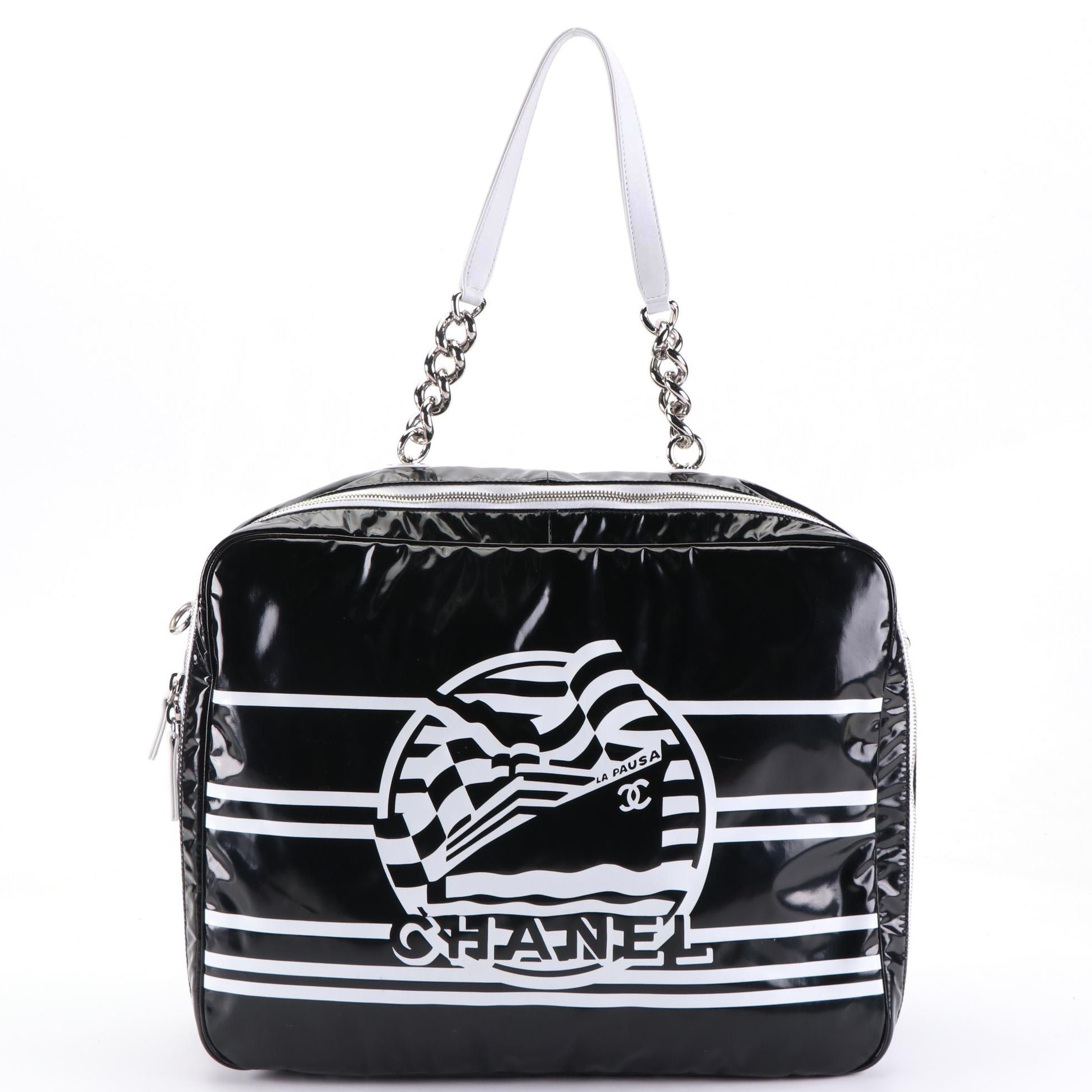 Chanel La Pausa Bay Large Camera Bag in Black/White Vinyl