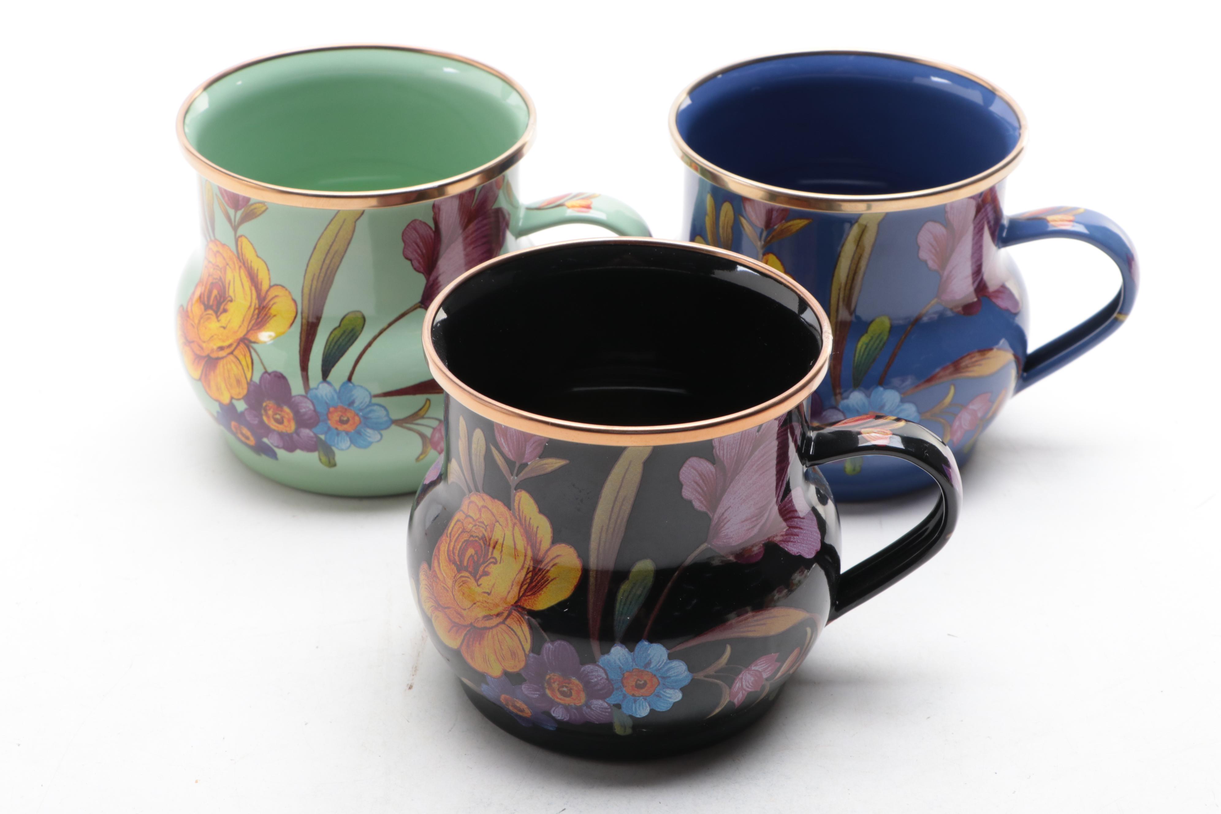 MacKenzie-Childs "Flower Market" Enamelware Pitcher and Mugs