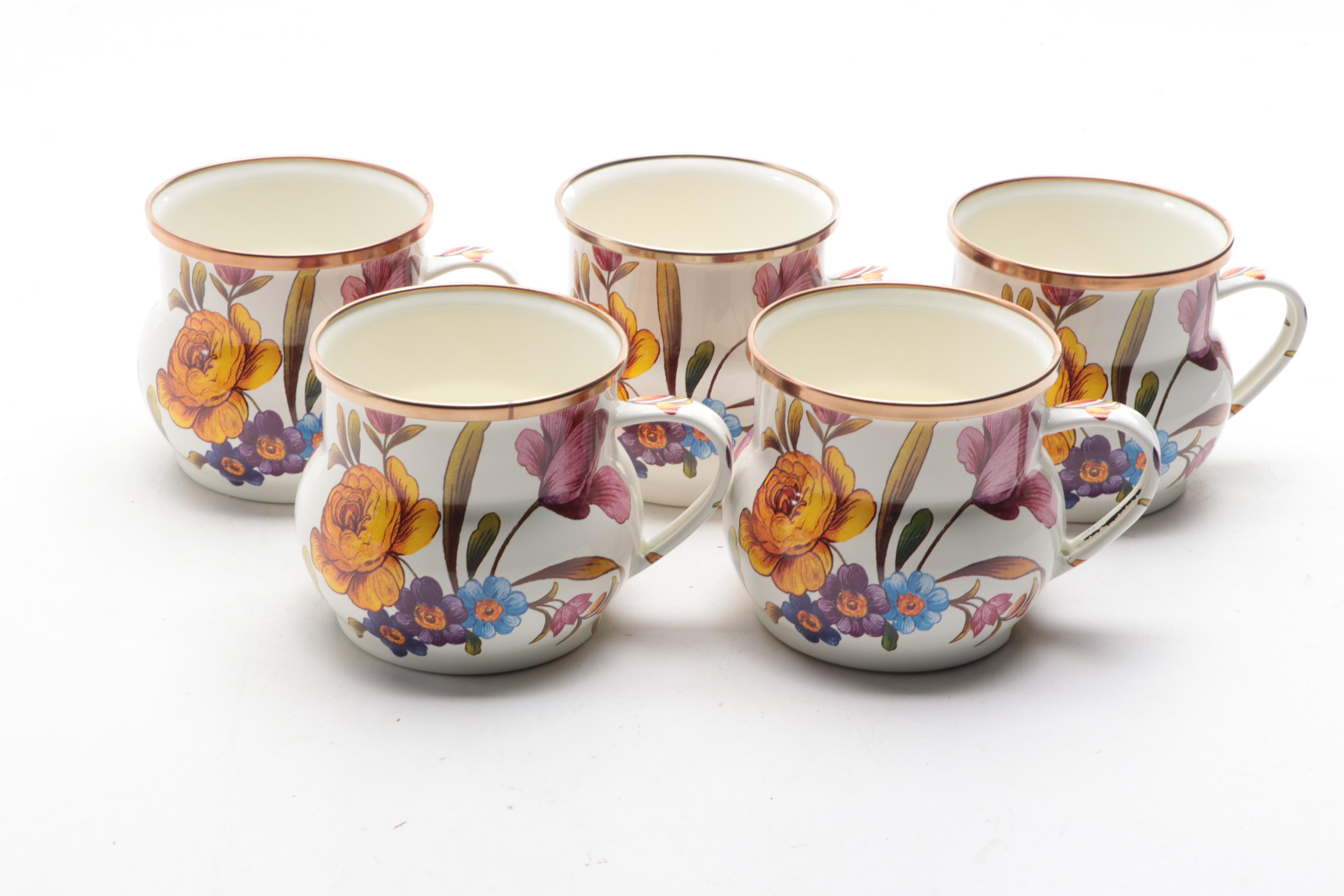 MacKenzie-Childs "Flower Market" Enamelware Pitcher and Mugs