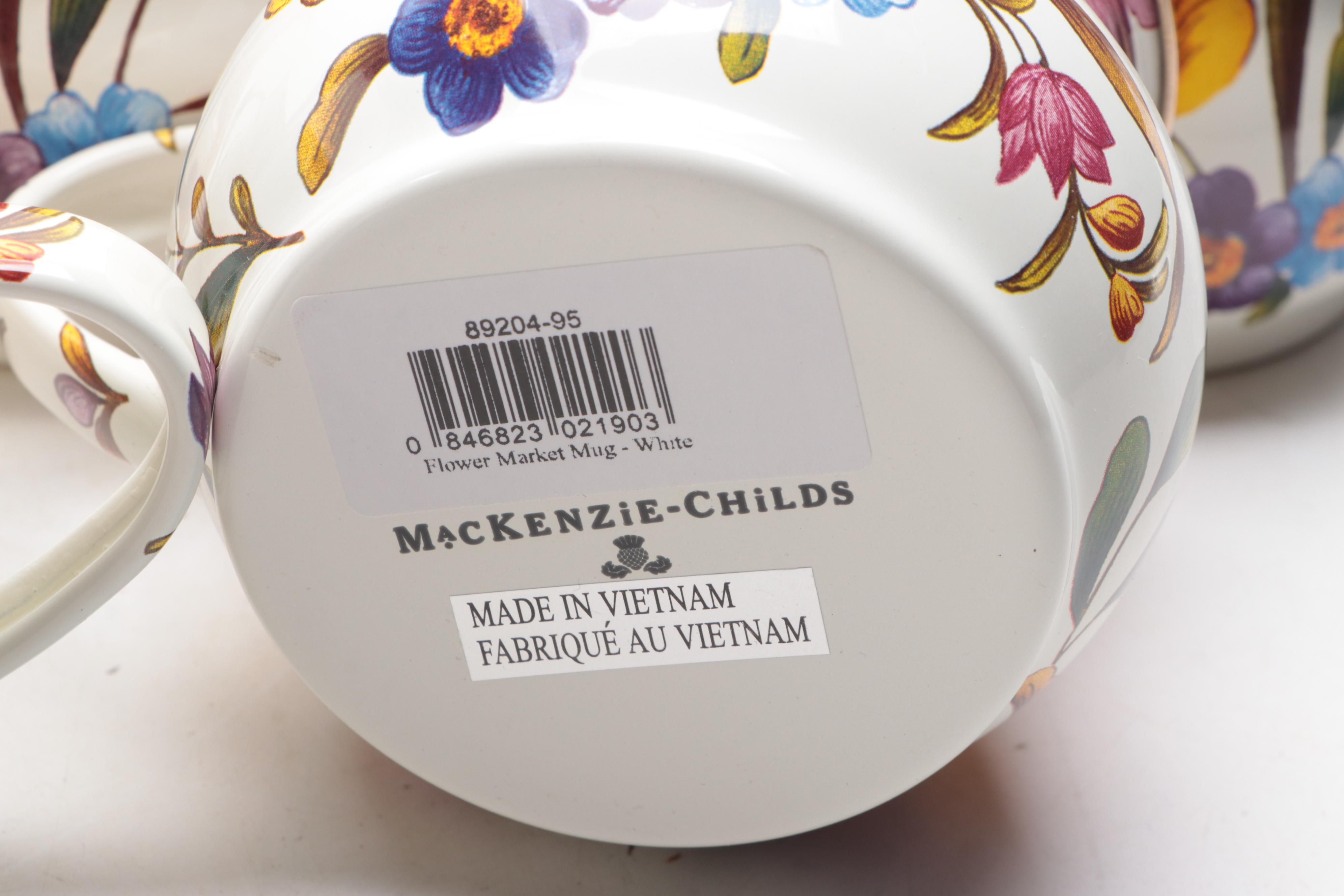 MacKenzie-Childs "Flower Market" Enamelware Pitcher and Mugs