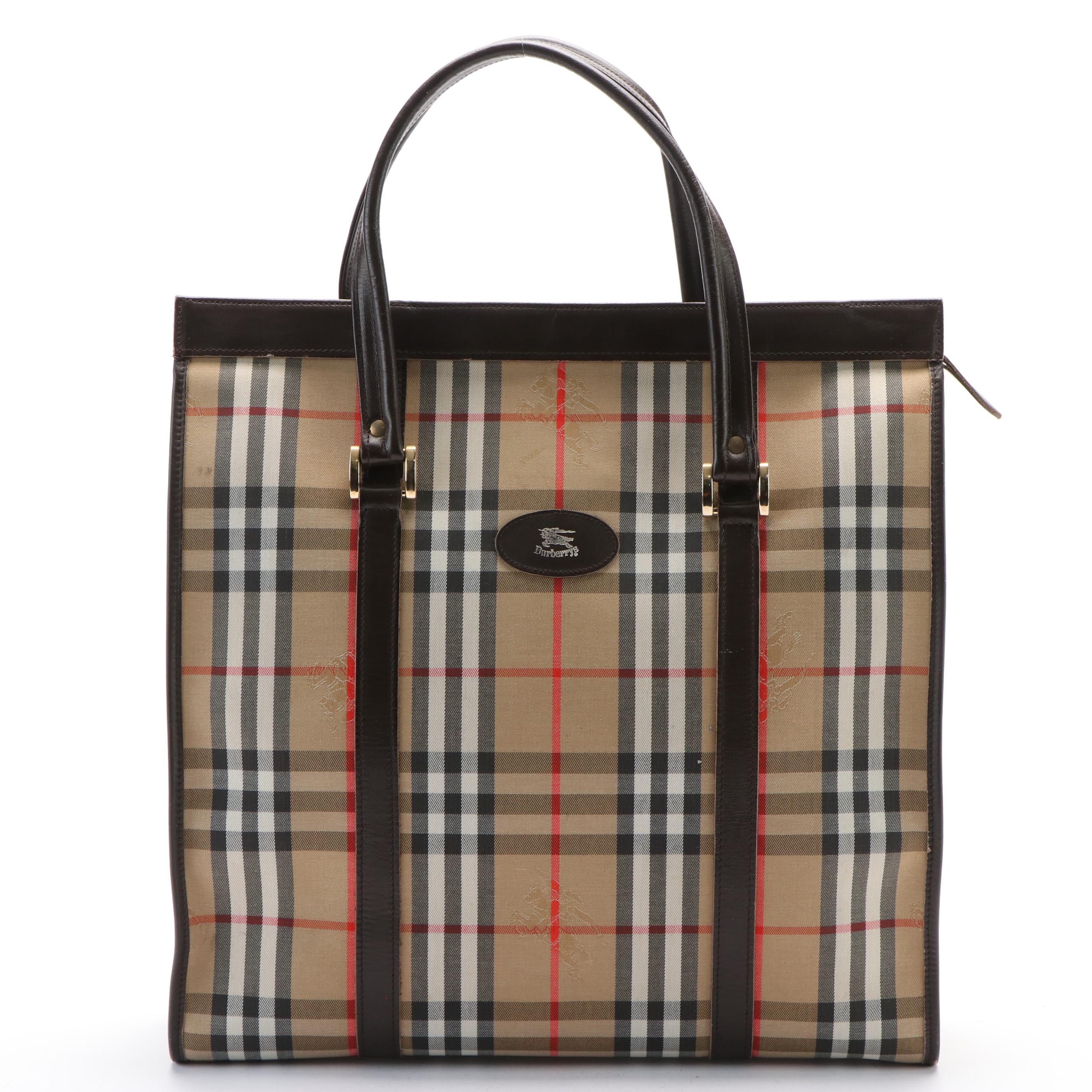 Burberry “Haymarket” Check Canvas and Leather Tote Bag