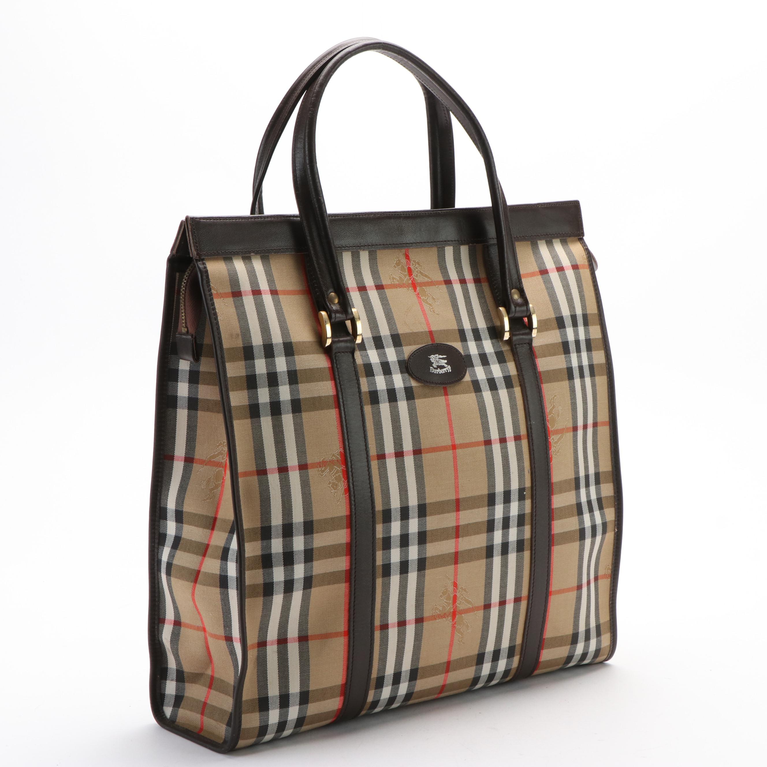 Burberry “Haymarket” Check Canvas and Leather Tote Bag