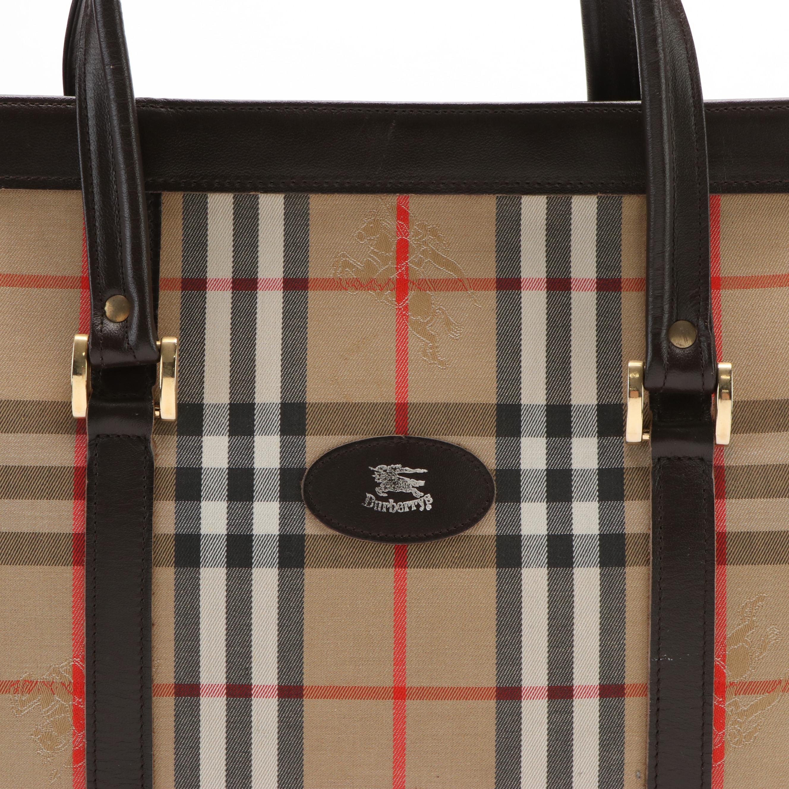 Burberry “Haymarket” Check Canvas and Leather Tote Bag
