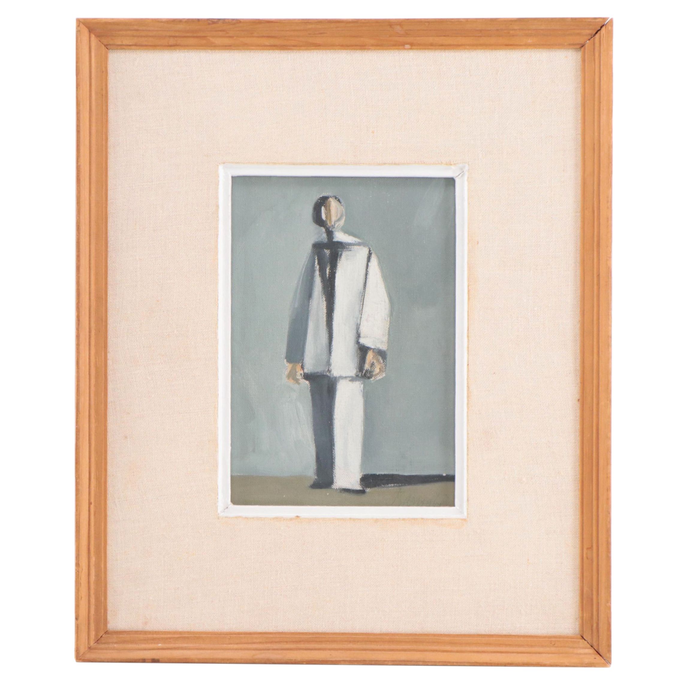 Duilio Barnabè Abstracted Oil Painting of Anonymous Figure in Suit