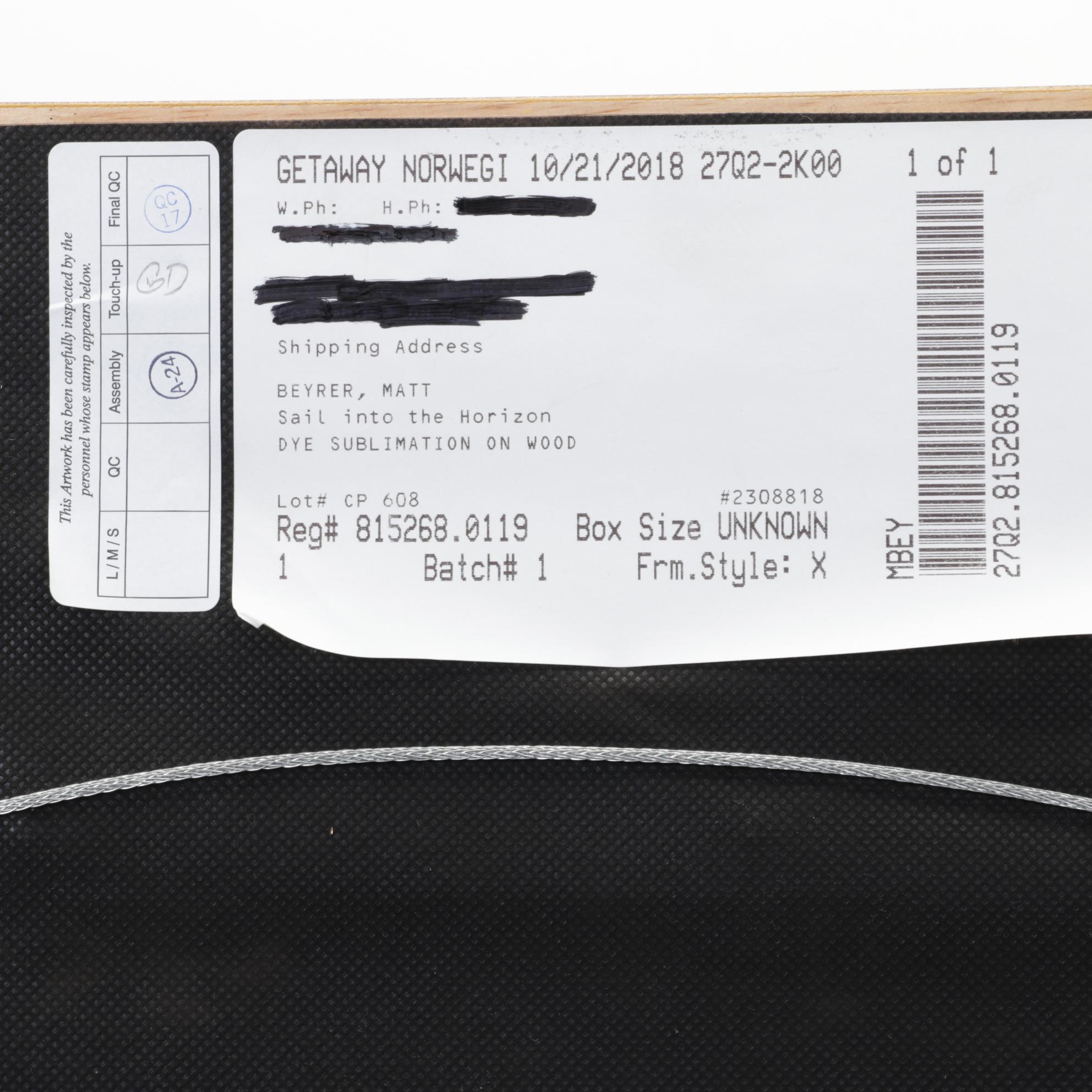 Matt Beyrer Dye Sublimation Print on Wood "Sail Into the Horizon," 2017