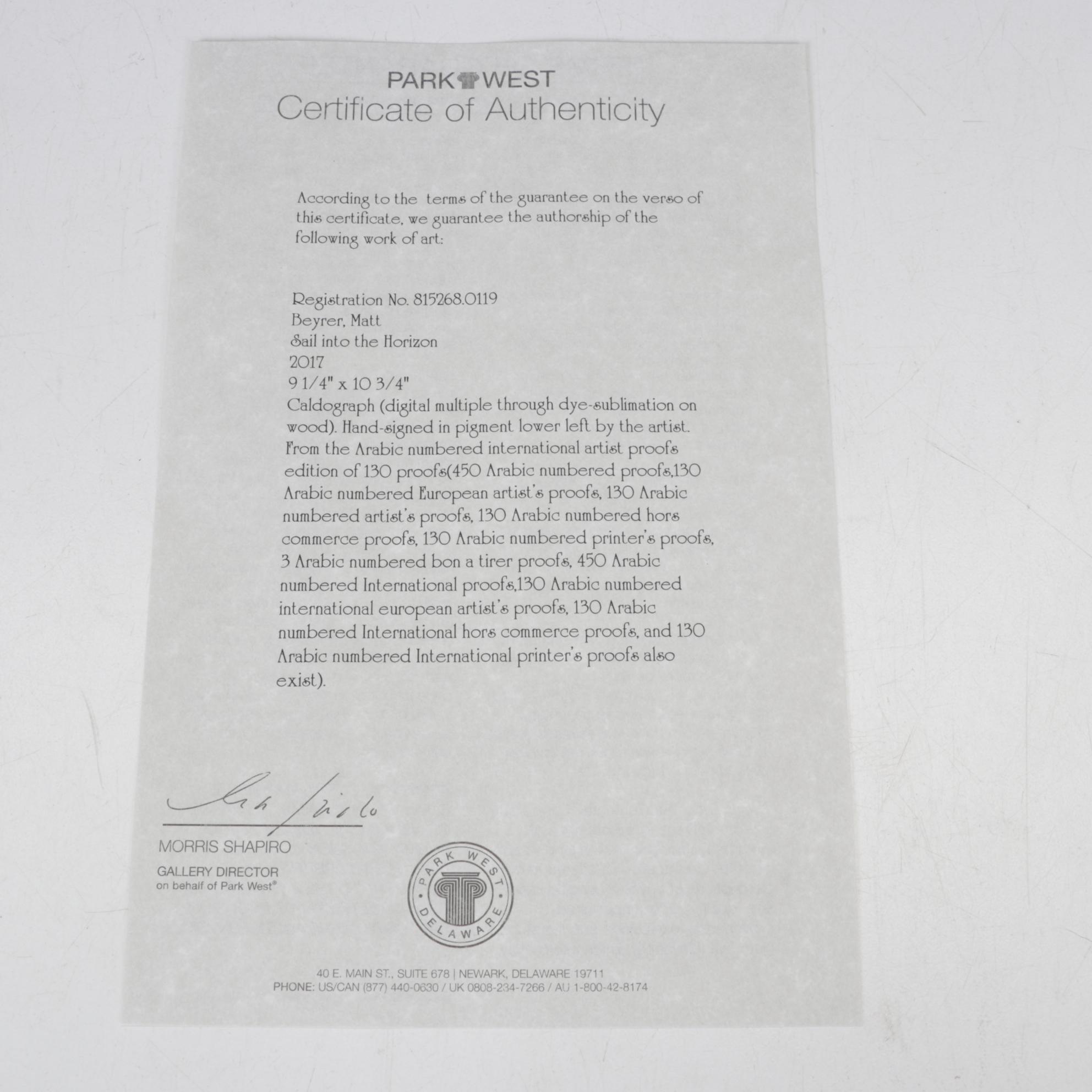 Matt Beyrer Dye Sublimation Print on Wood "Sail Into the Horizon," 2017