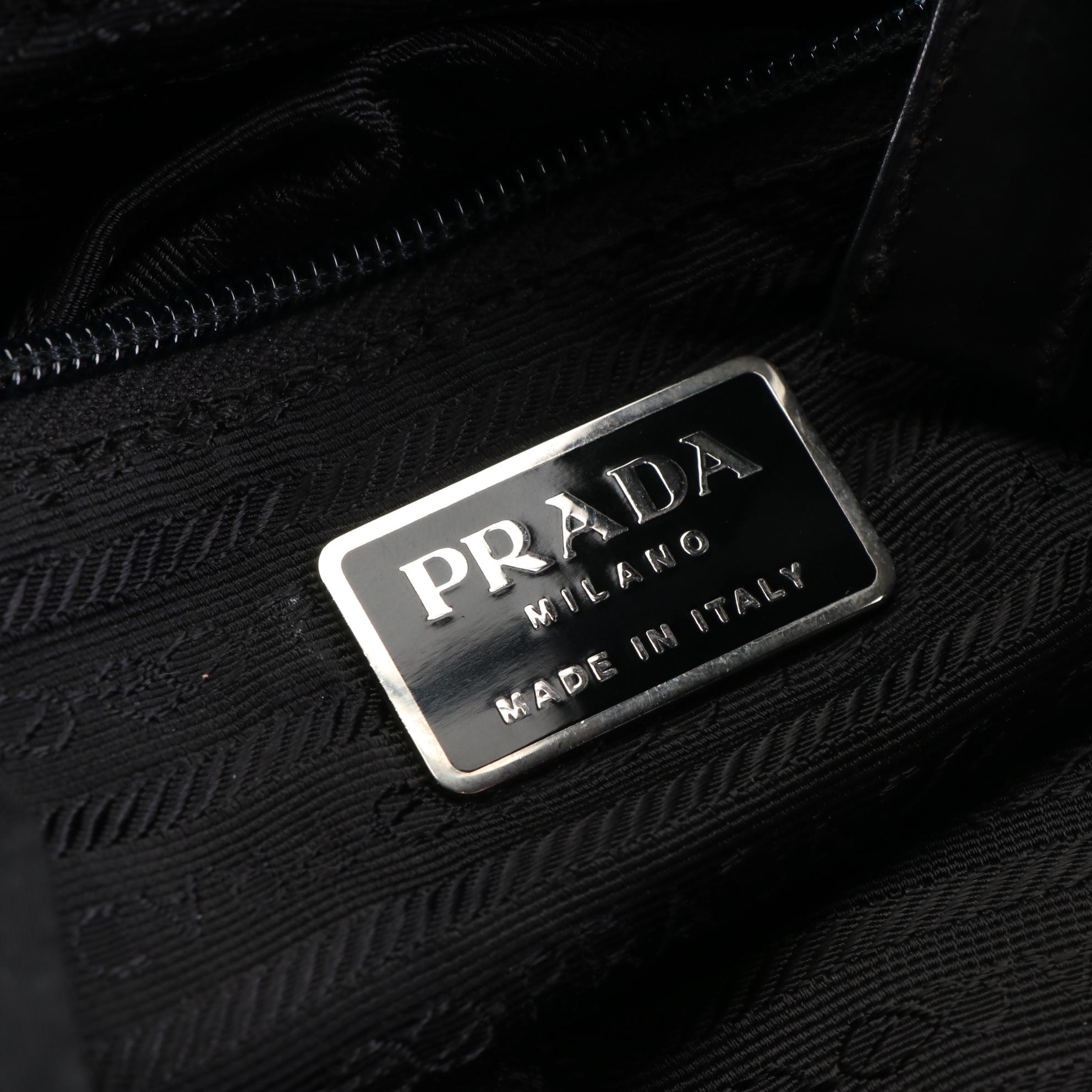 Prada Front Pocket Drawstring Backpack in Black Tessuto with Leather Trim