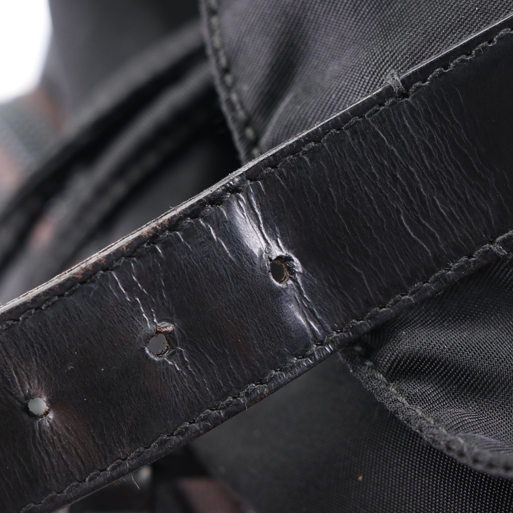 Prada Front Pocket Drawstring Backpack in Black Tessuto with Leather Trim