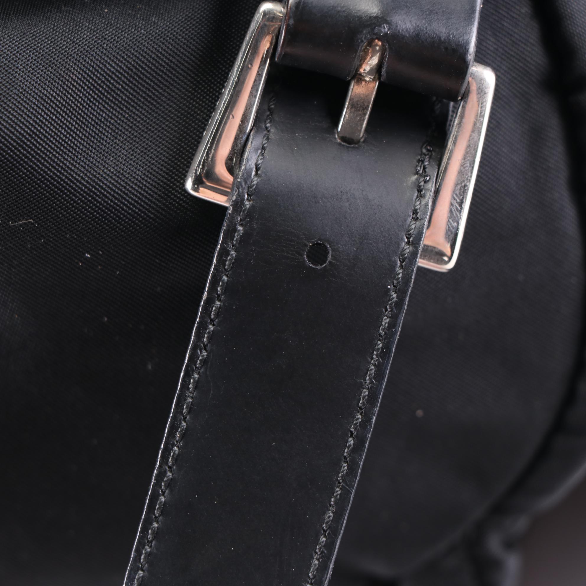 Prada Front Pocket Drawstring Backpack in Black Tessuto with Leather Trim