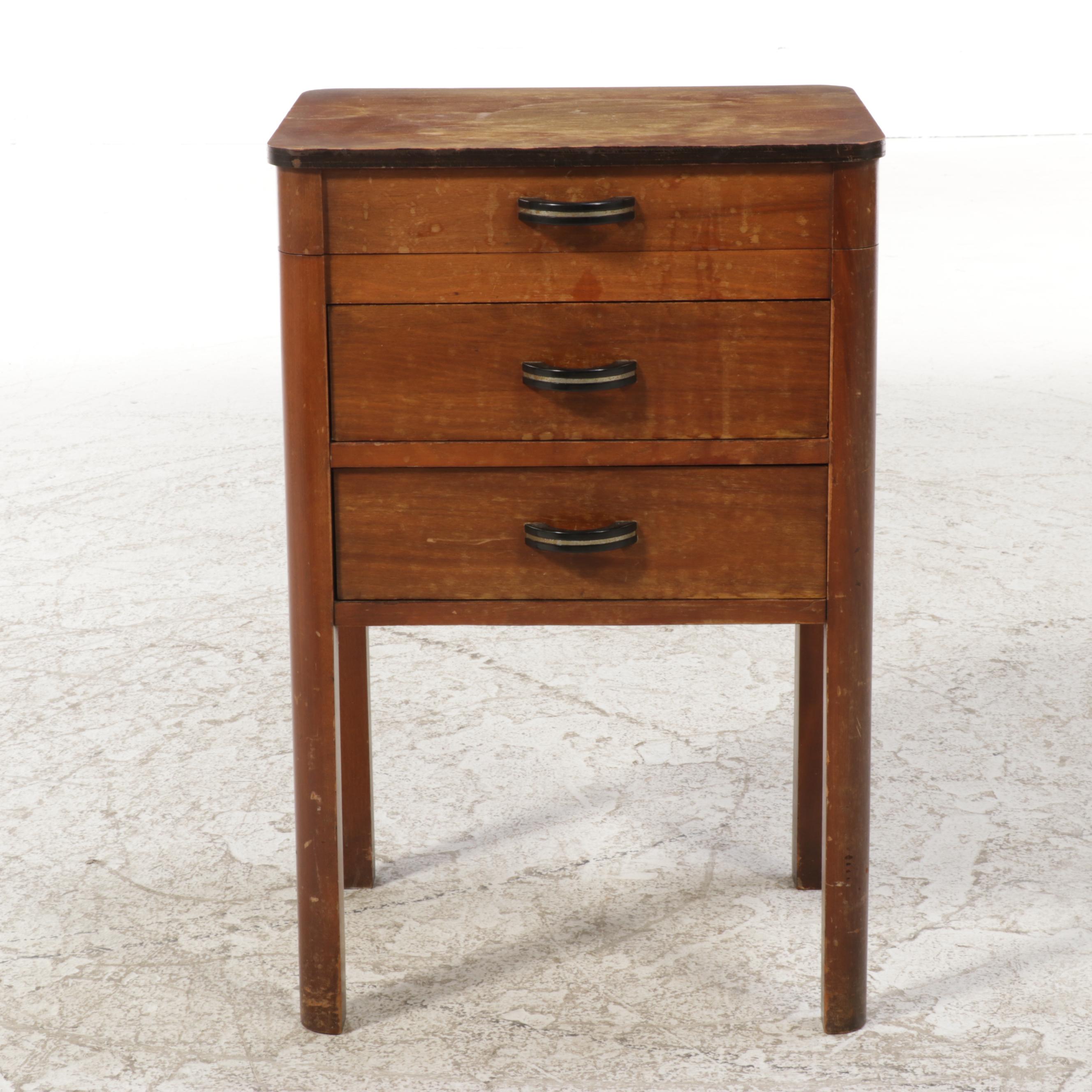 Art Deco Wooden Lift-Top Two-Drawer Sewing Stand