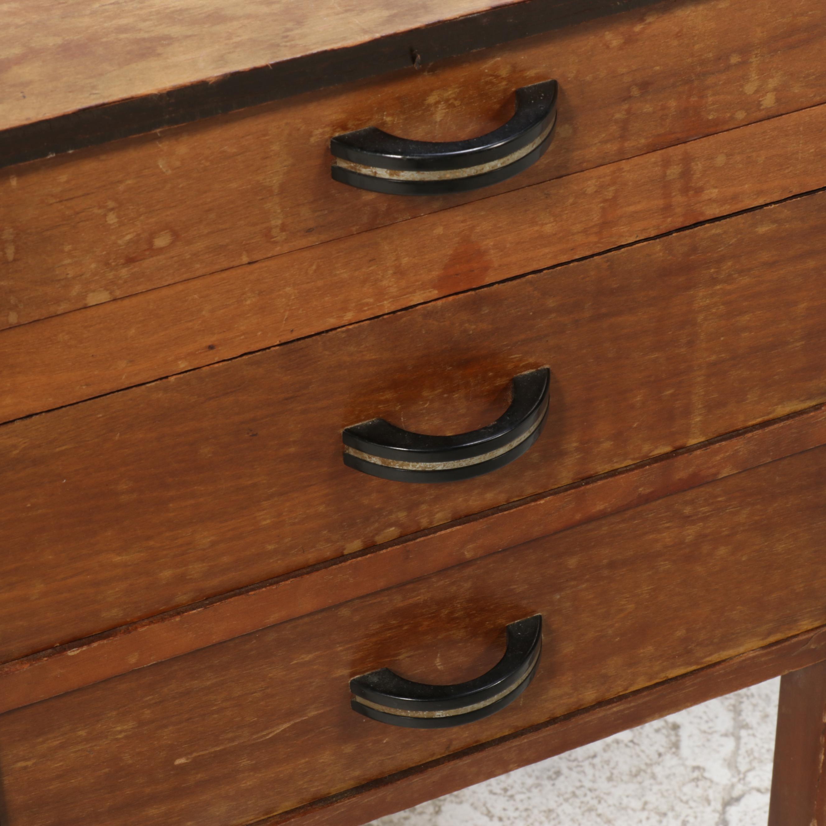 Art Deco Wooden Lift-Top Two-Drawer Sewing Stand