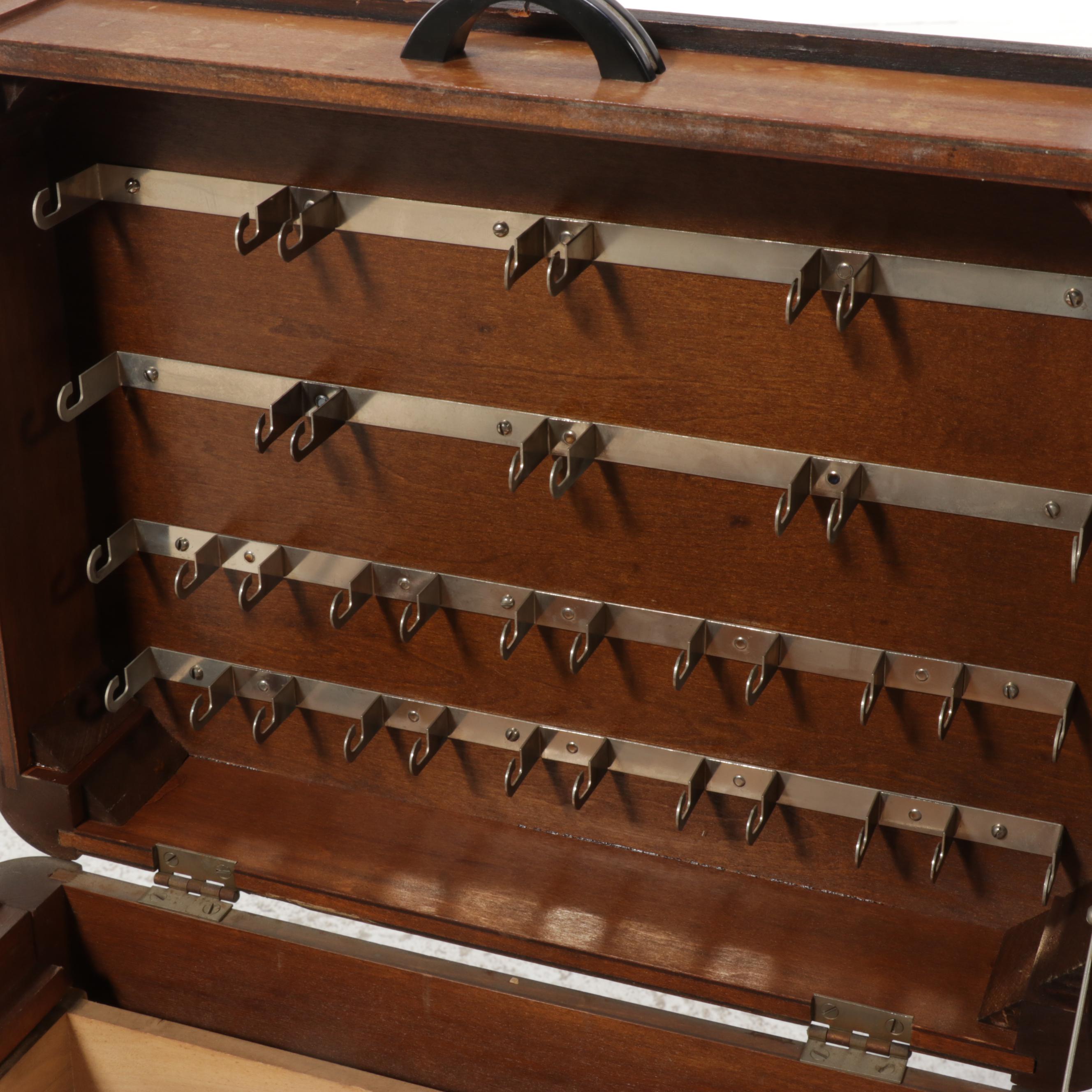 Art Deco Wooden Lift-Top Two-Drawer Sewing Stand