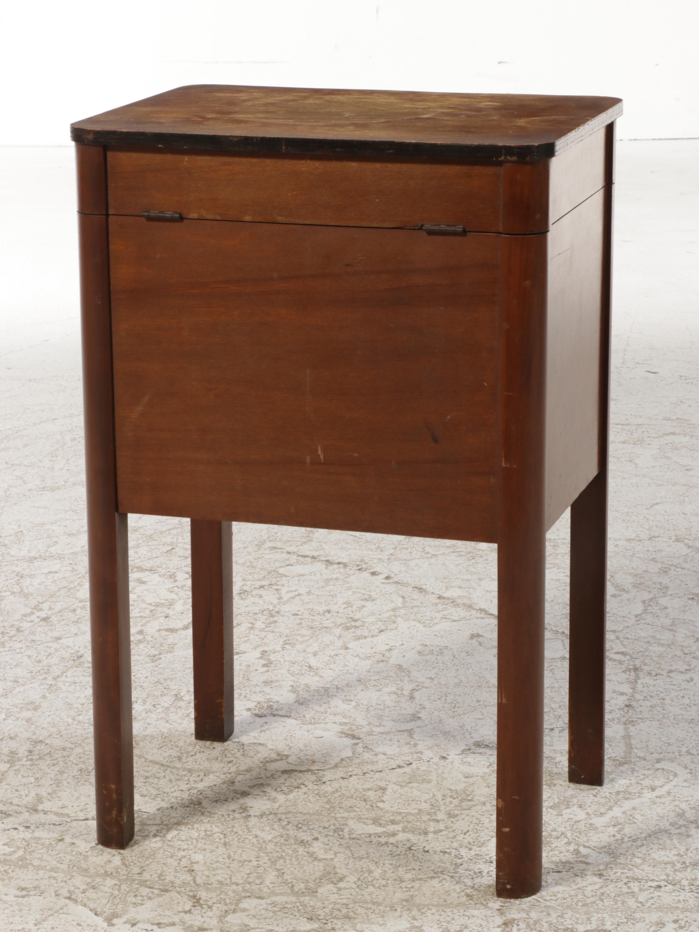 Art Deco Wooden Lift-Top Two-Drawer Sewing Stand