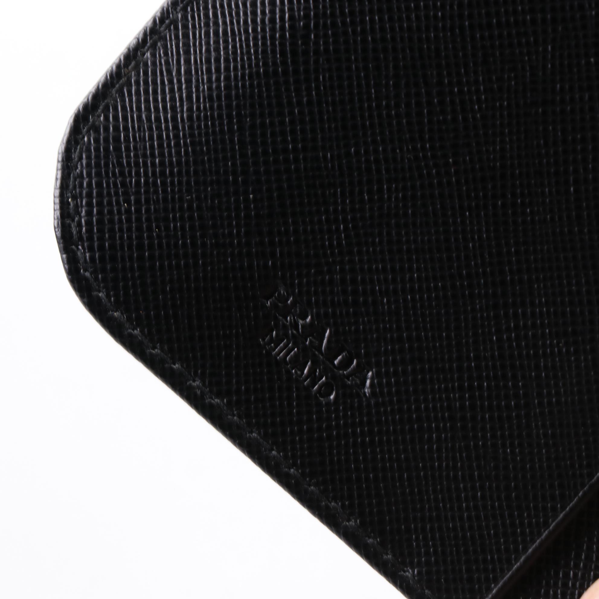 Prada Compact Zip Wallet M605 in Black Tessuto with Box