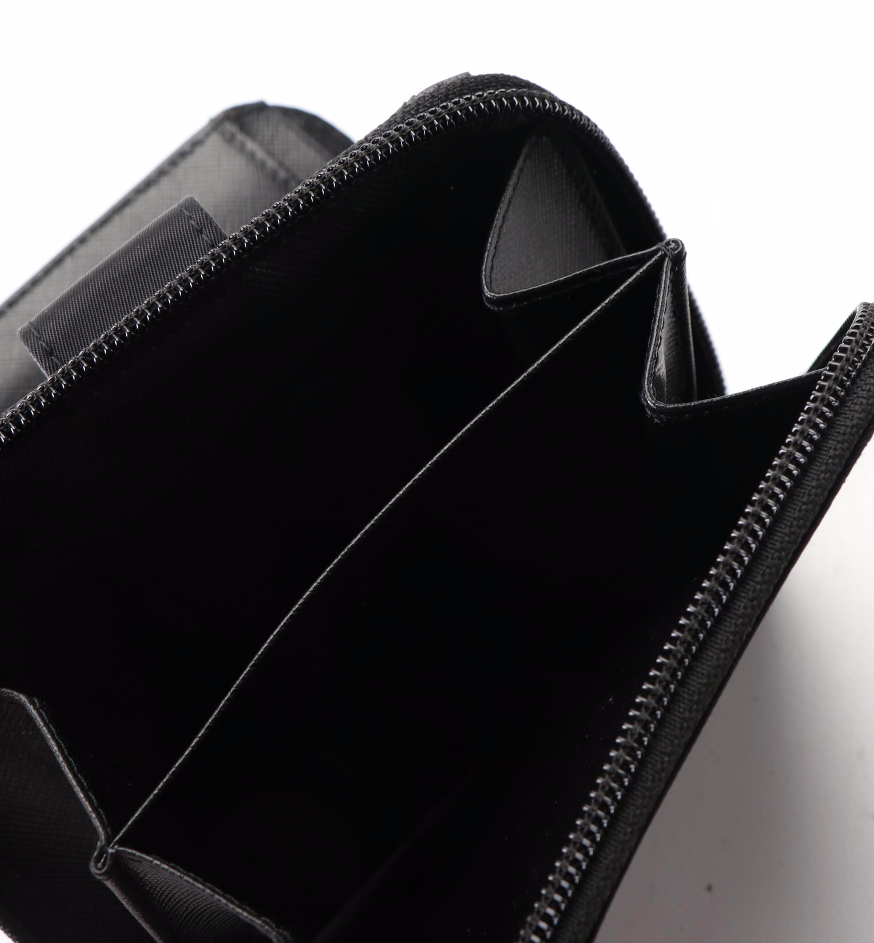 Prada Compact Zip Wallet M605 in Black Tessuto with Box