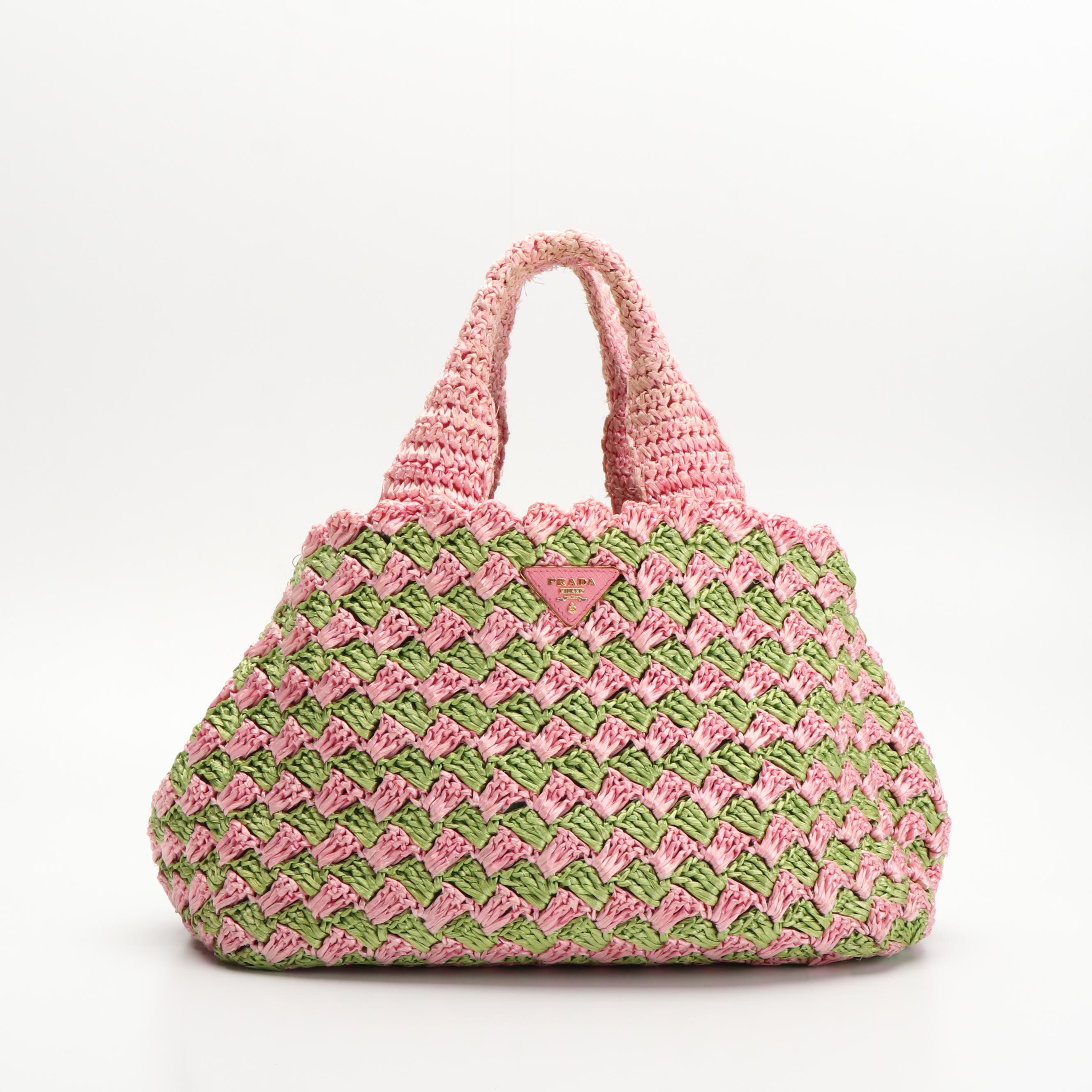 Prada Canapa Tote in Two-Tone Raffia Crochet