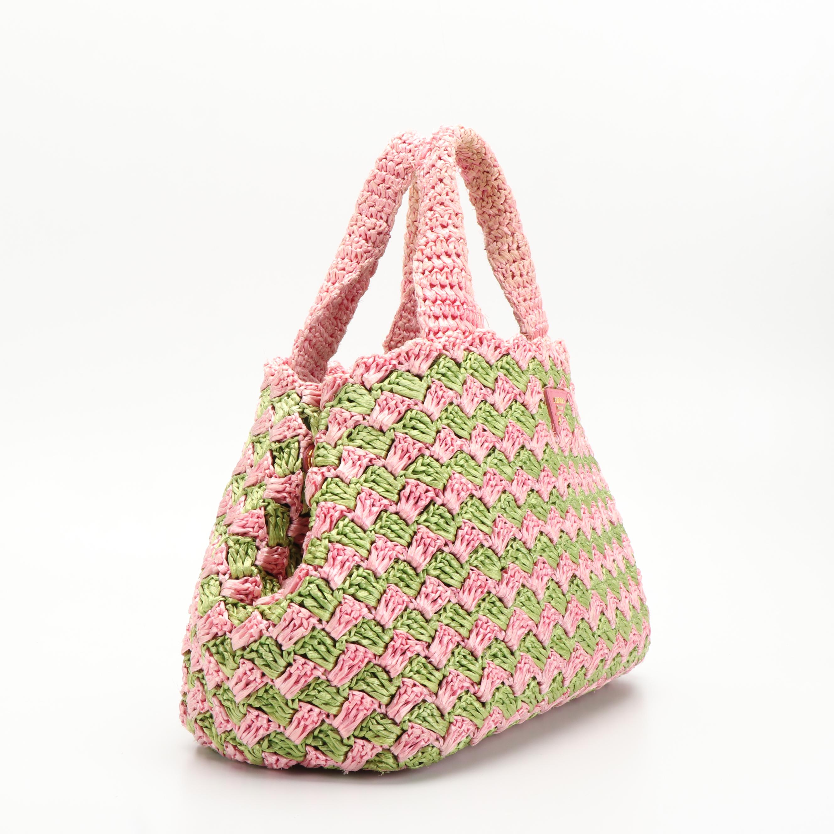 Prada Canapa Tote in Two-Tone Raffia Crochet