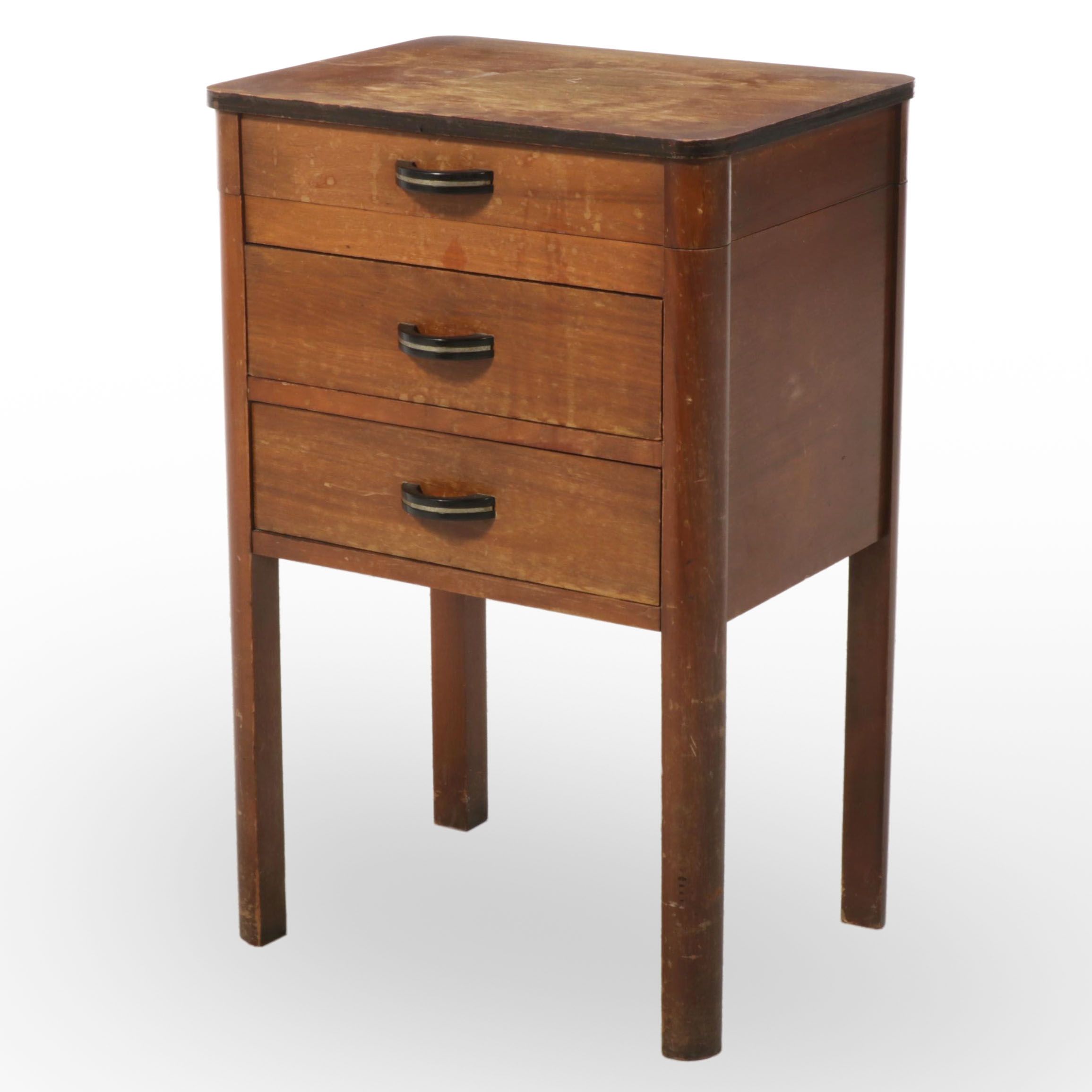 Art Deco Wooden Lift-Top Two-Drawer Sewing Stand