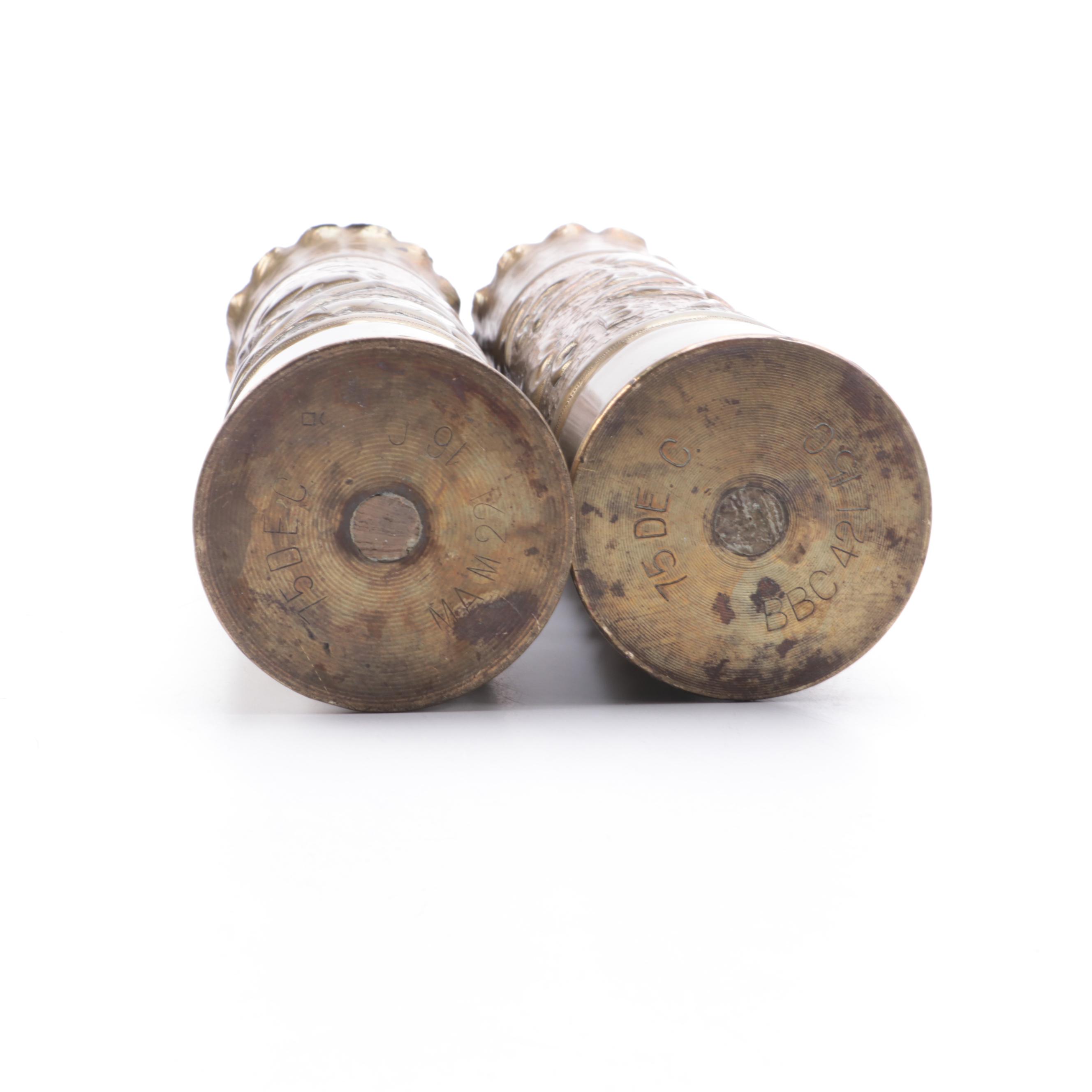 French World War I Trench Art Brass Shell Vases, 1916-1917