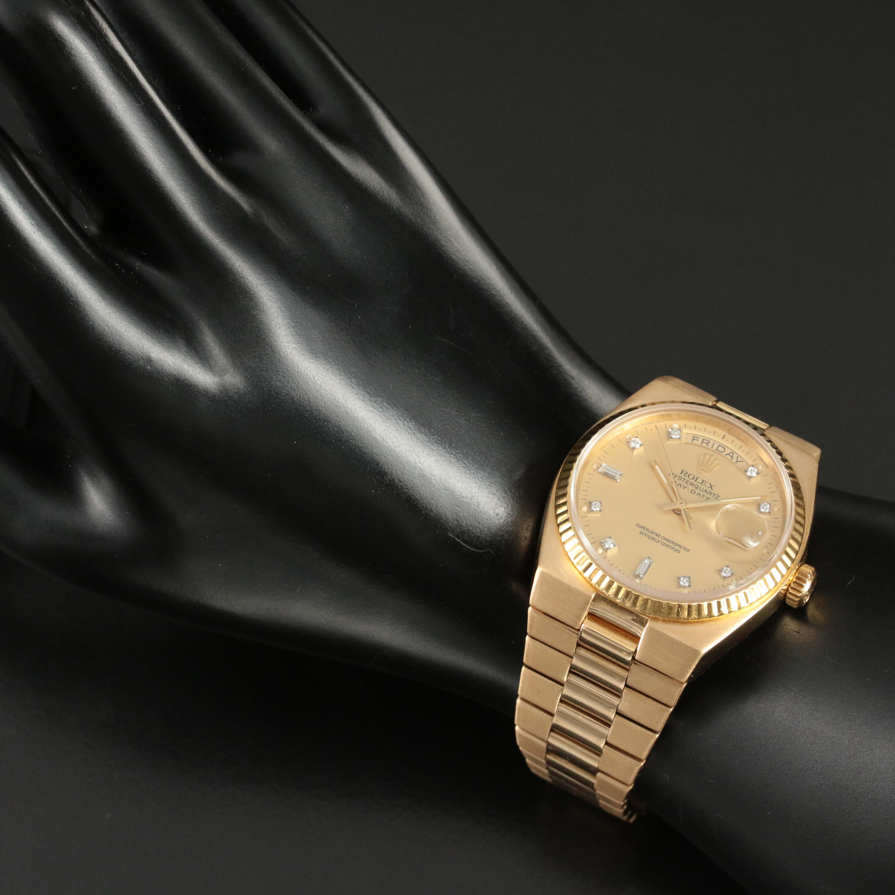 1982 18K Rolex Oysterquartz Factory Diamond Dial Day-Date Watch