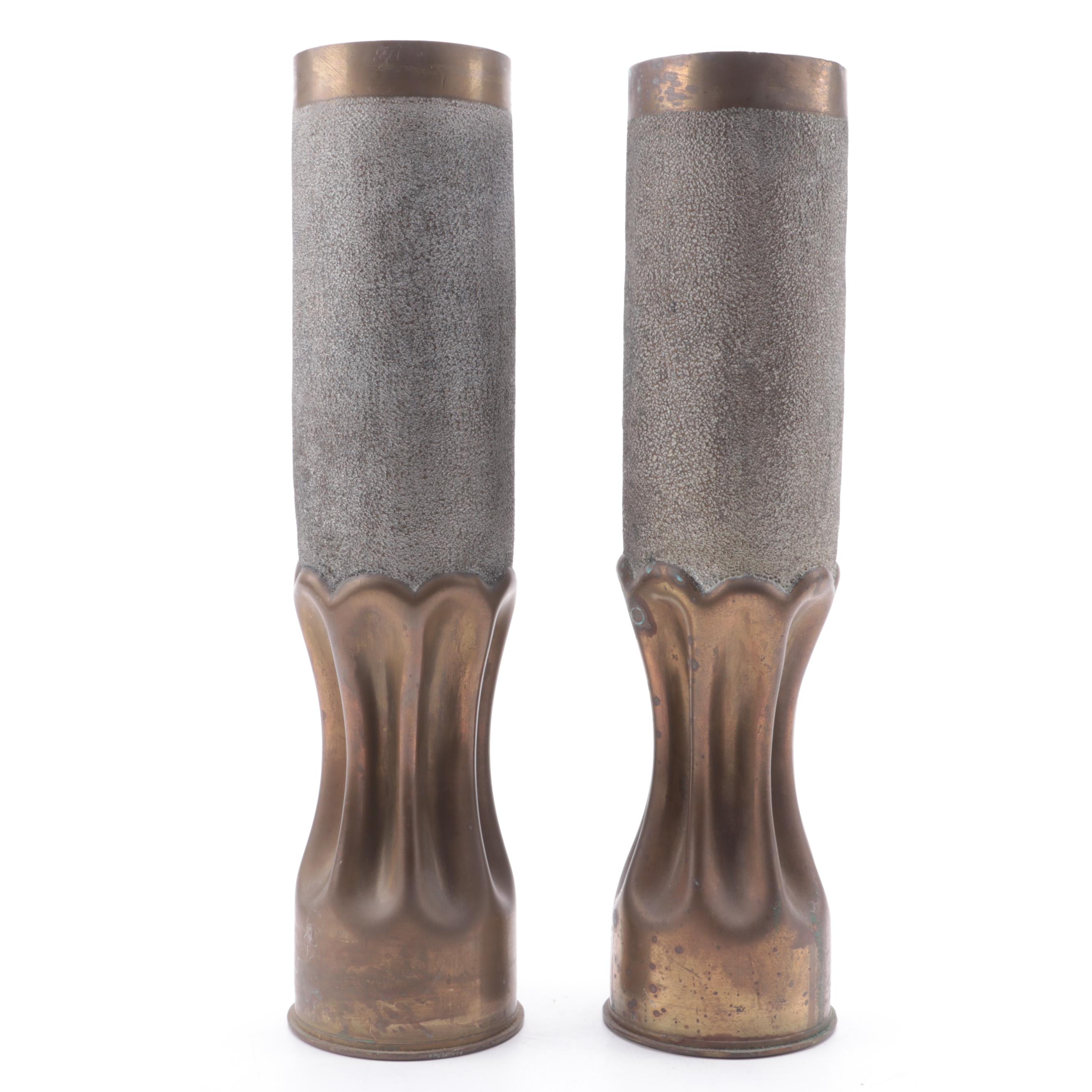 French World War I Era Brass Trench Art Shell Vases