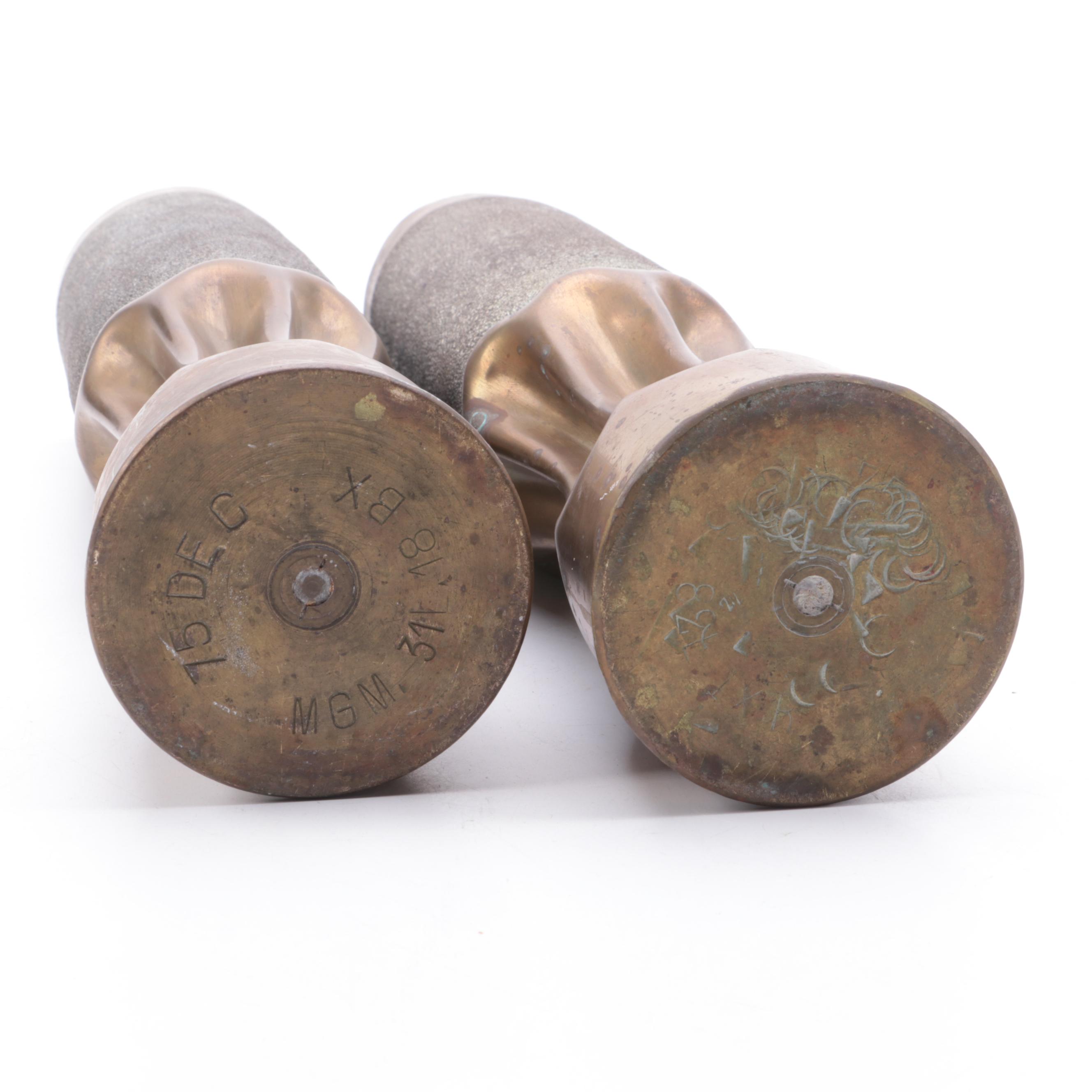 French World War I Era Brass Trench Art Shell Vases
