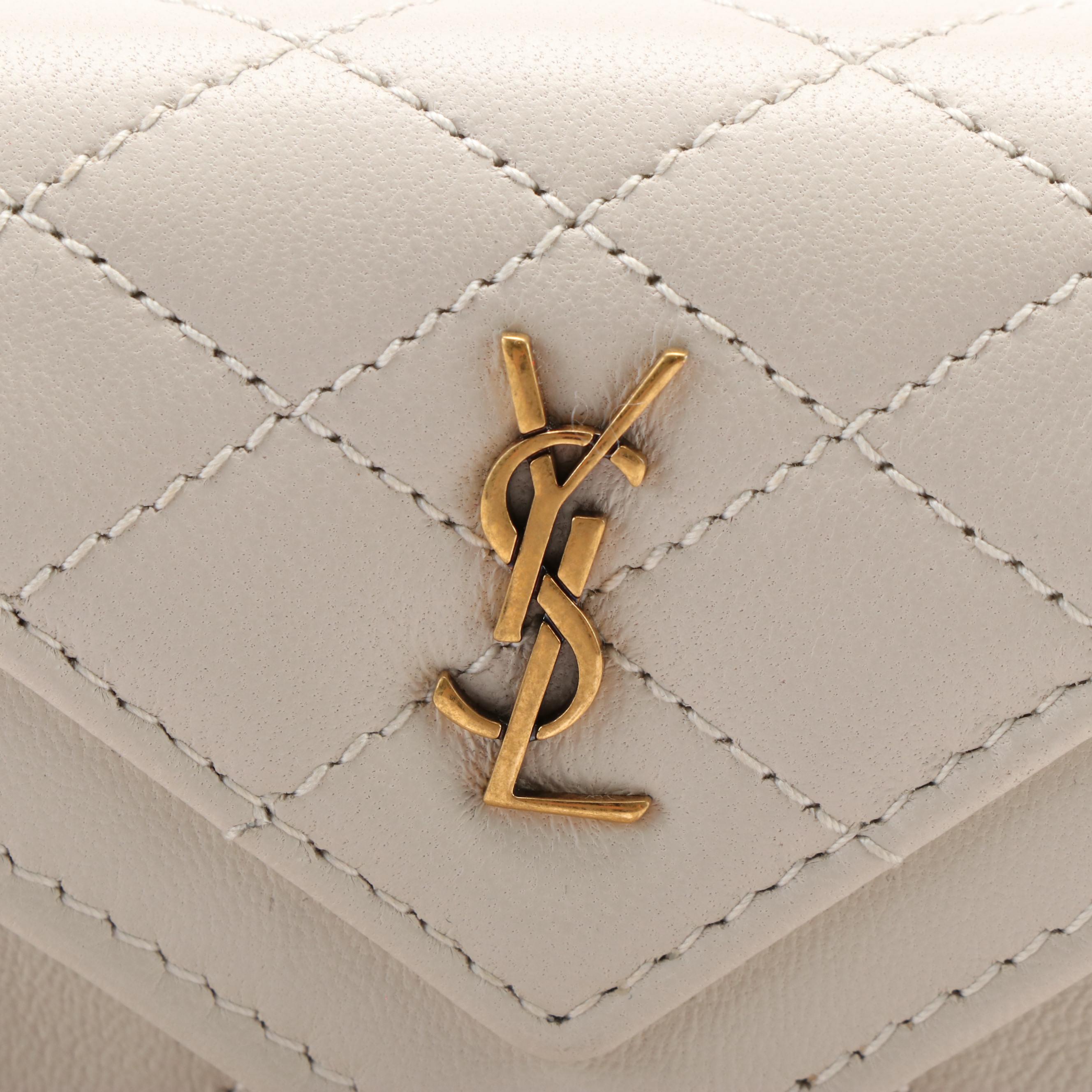 Yves Saint Laurent Card Holder in White Quilted Leather With Box