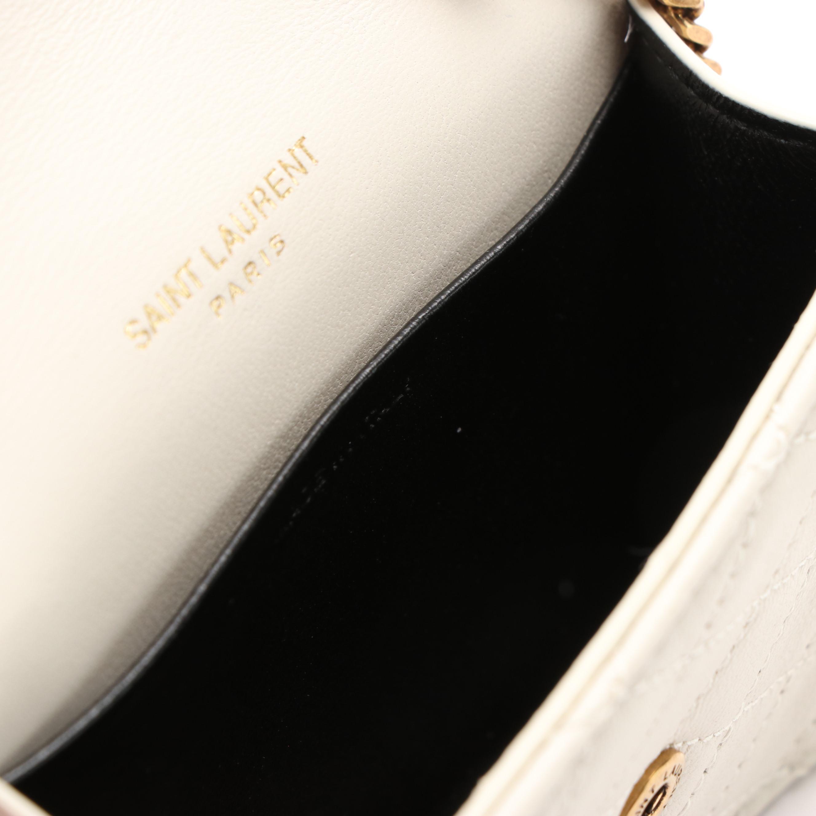 Yves Saint Laurent Card Holder in White Quilted Leather With Box