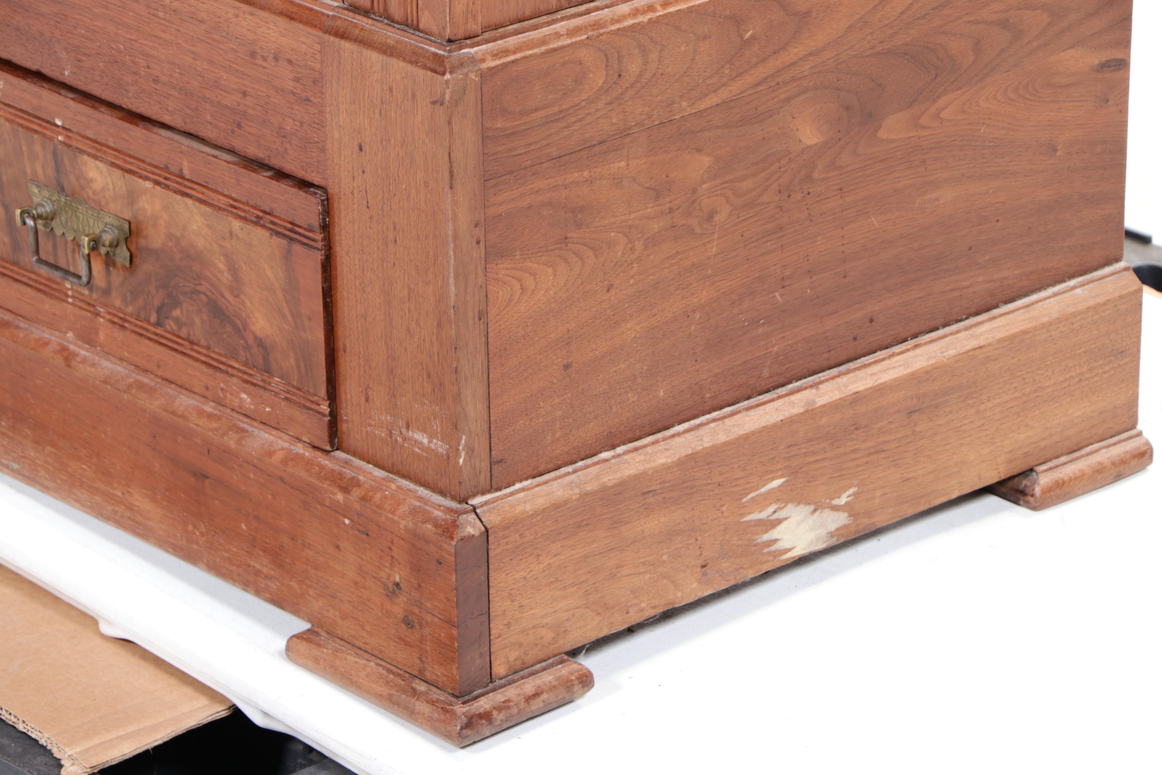 Victorian Eastlake Style Burl, Figured Walnut and Walnut Knockdown Wardrobe